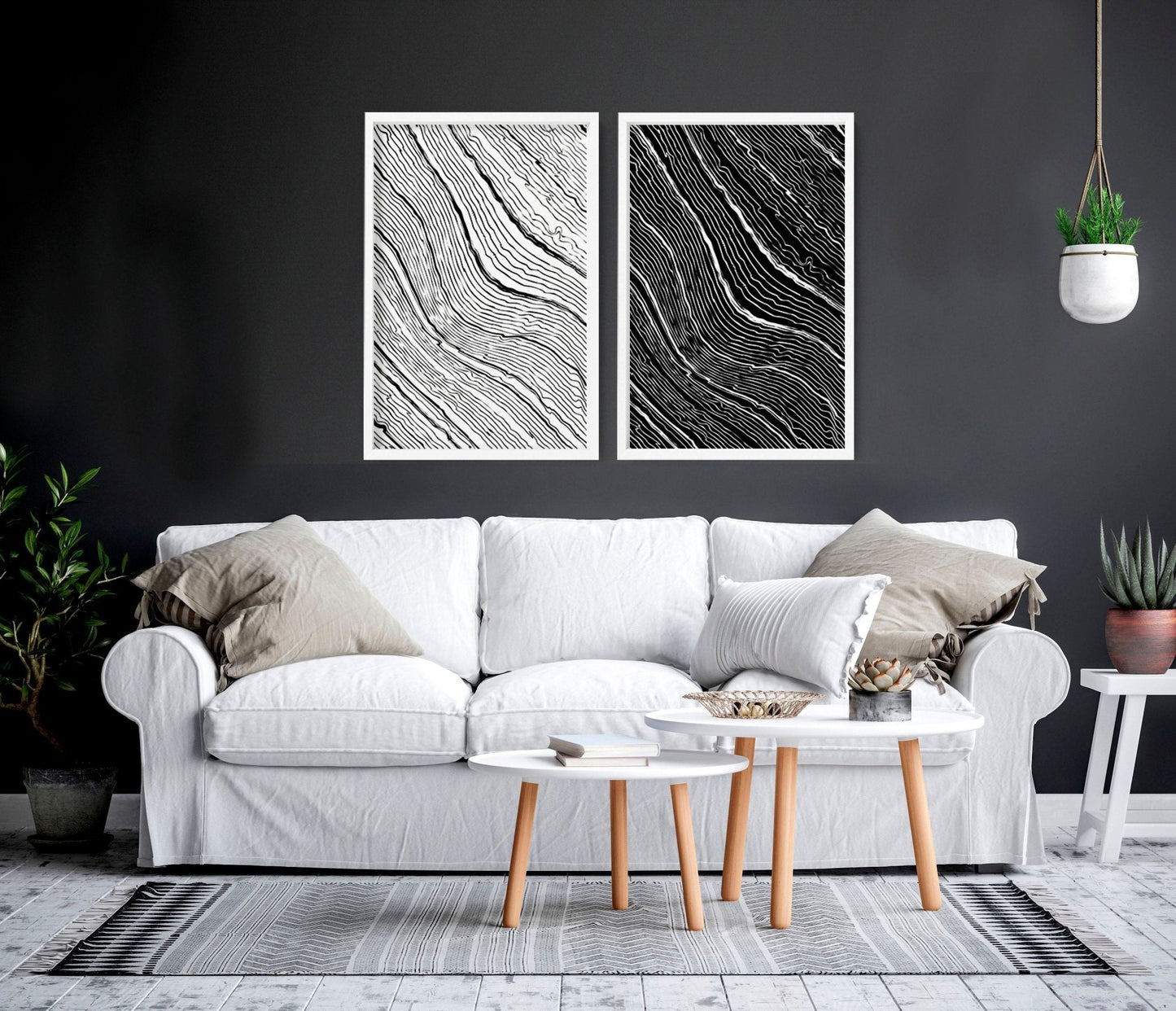 Black and white art wall | set of 2 wall art prints for living room