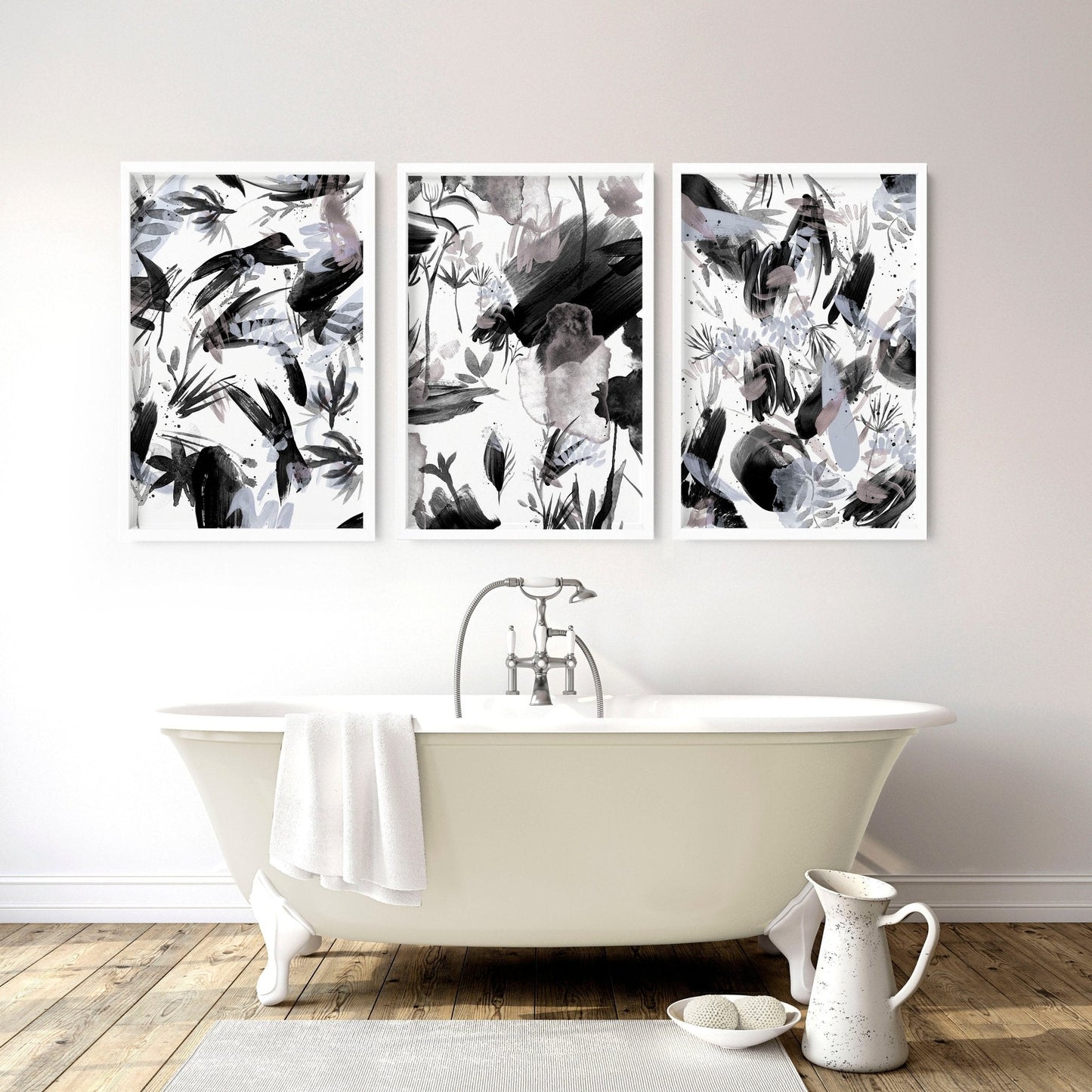 Bathroom wall print | set of 3 Black and White wall prints