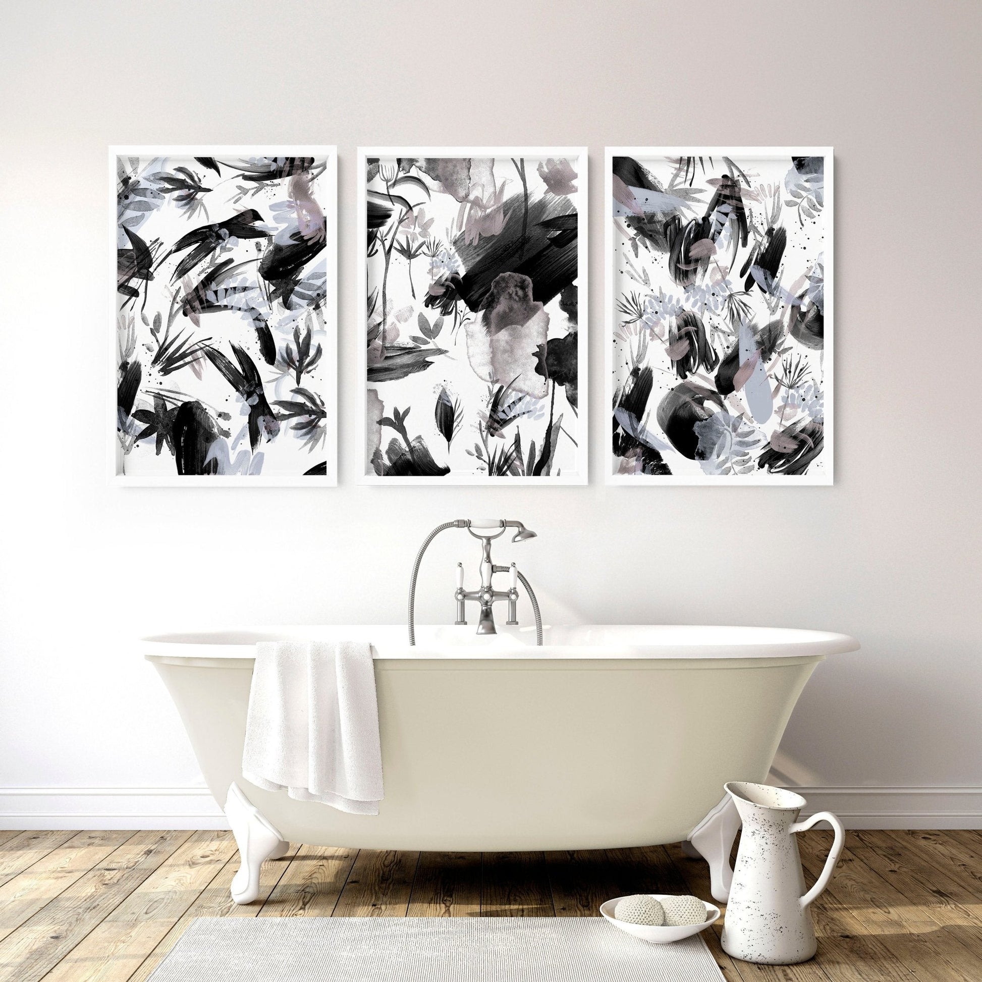 Bathroom wall print | set of 3 Black and White wall prints