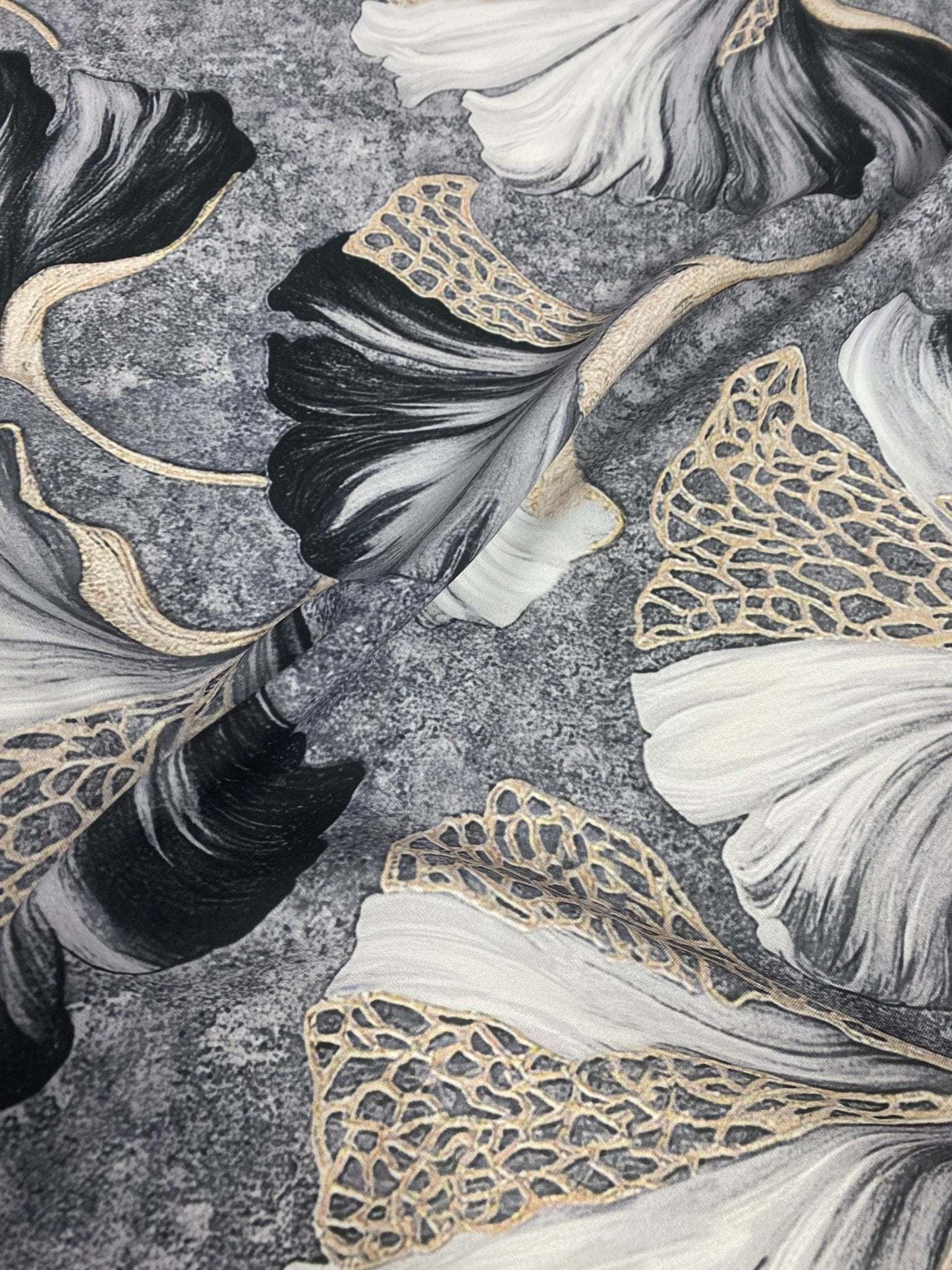 Elegant Gold Vein Botanical Fabric by Metre