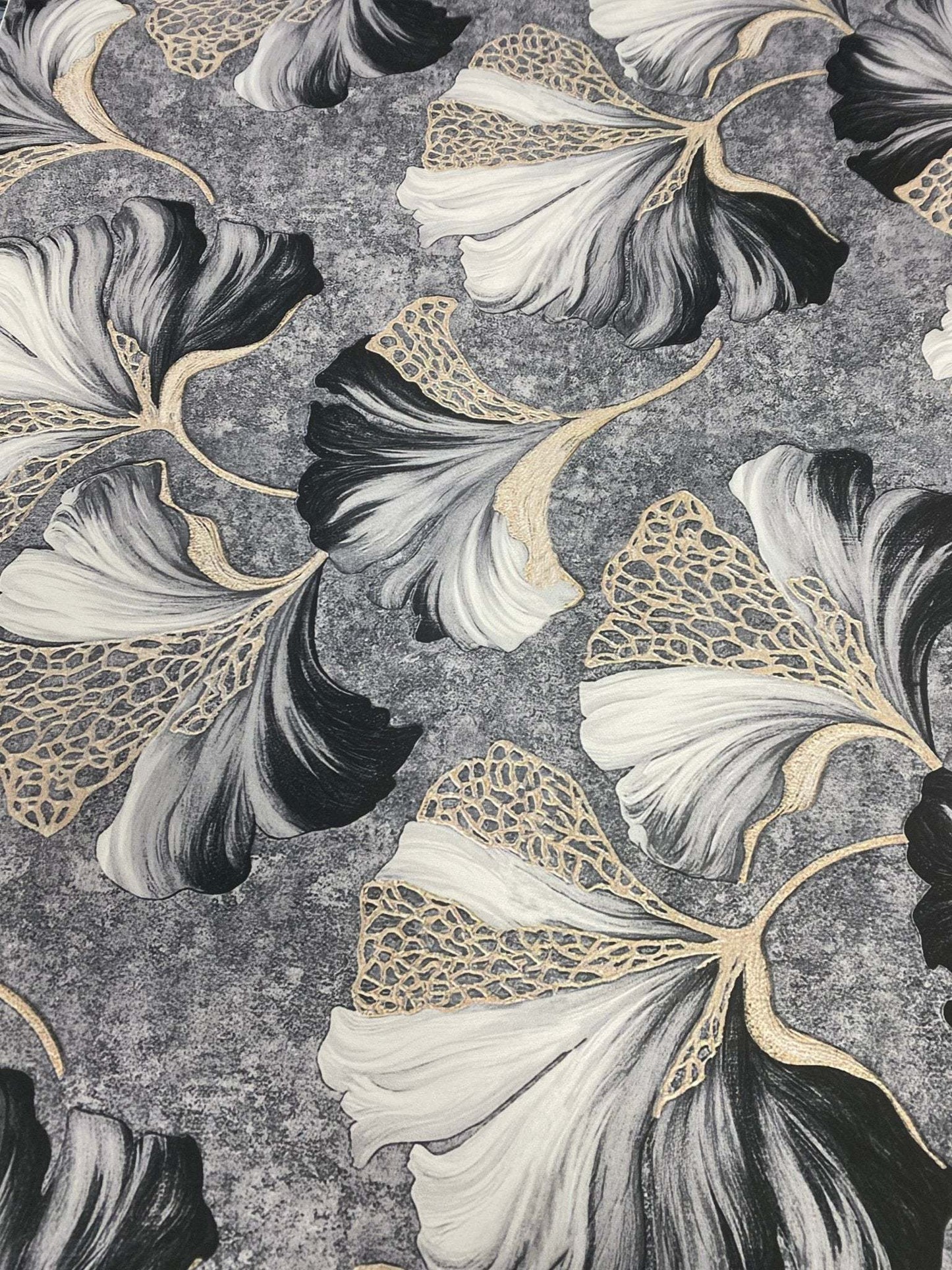 Elegant Gold Vein Botanical Fabric by Metre