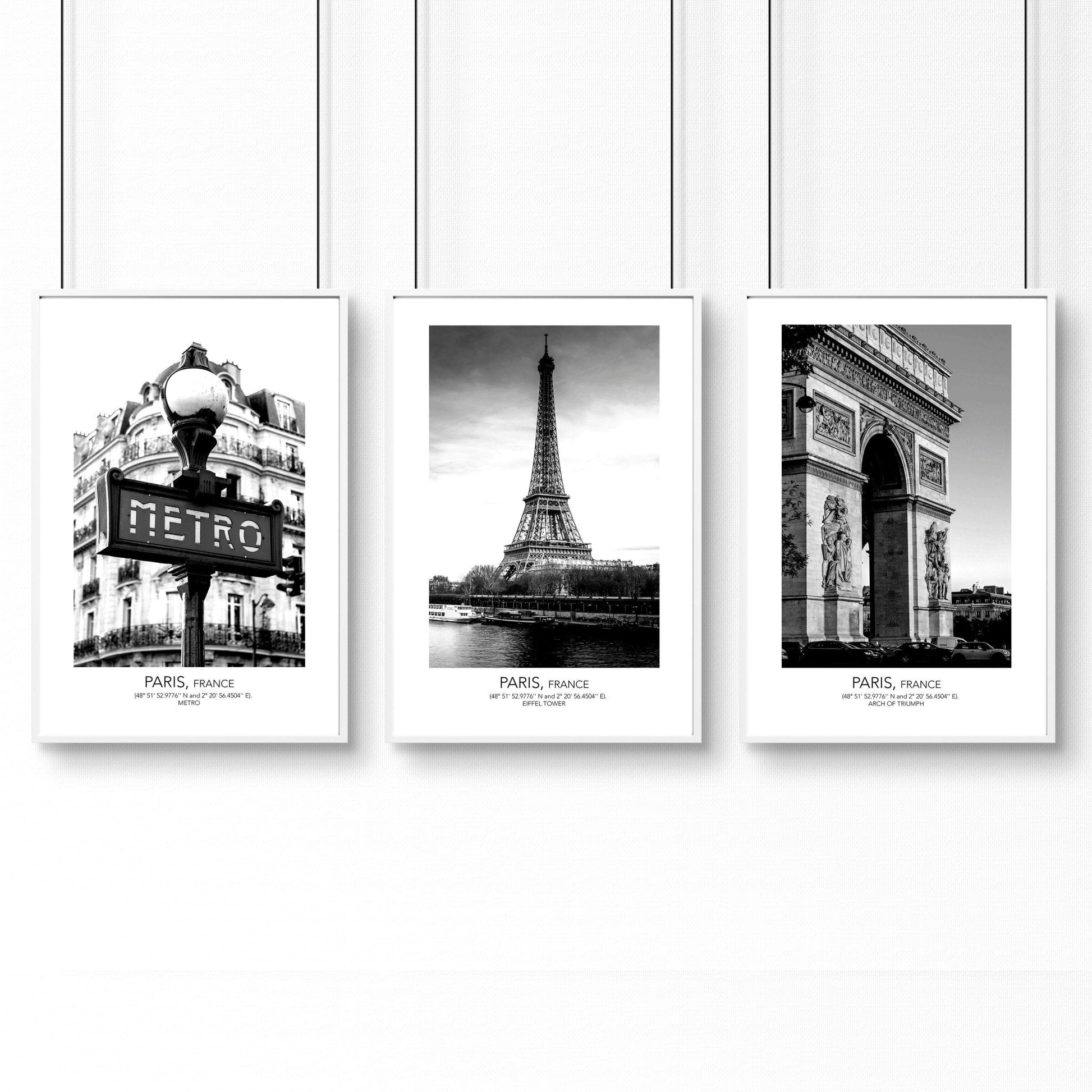 Black and white print set of 3 Paris wall art