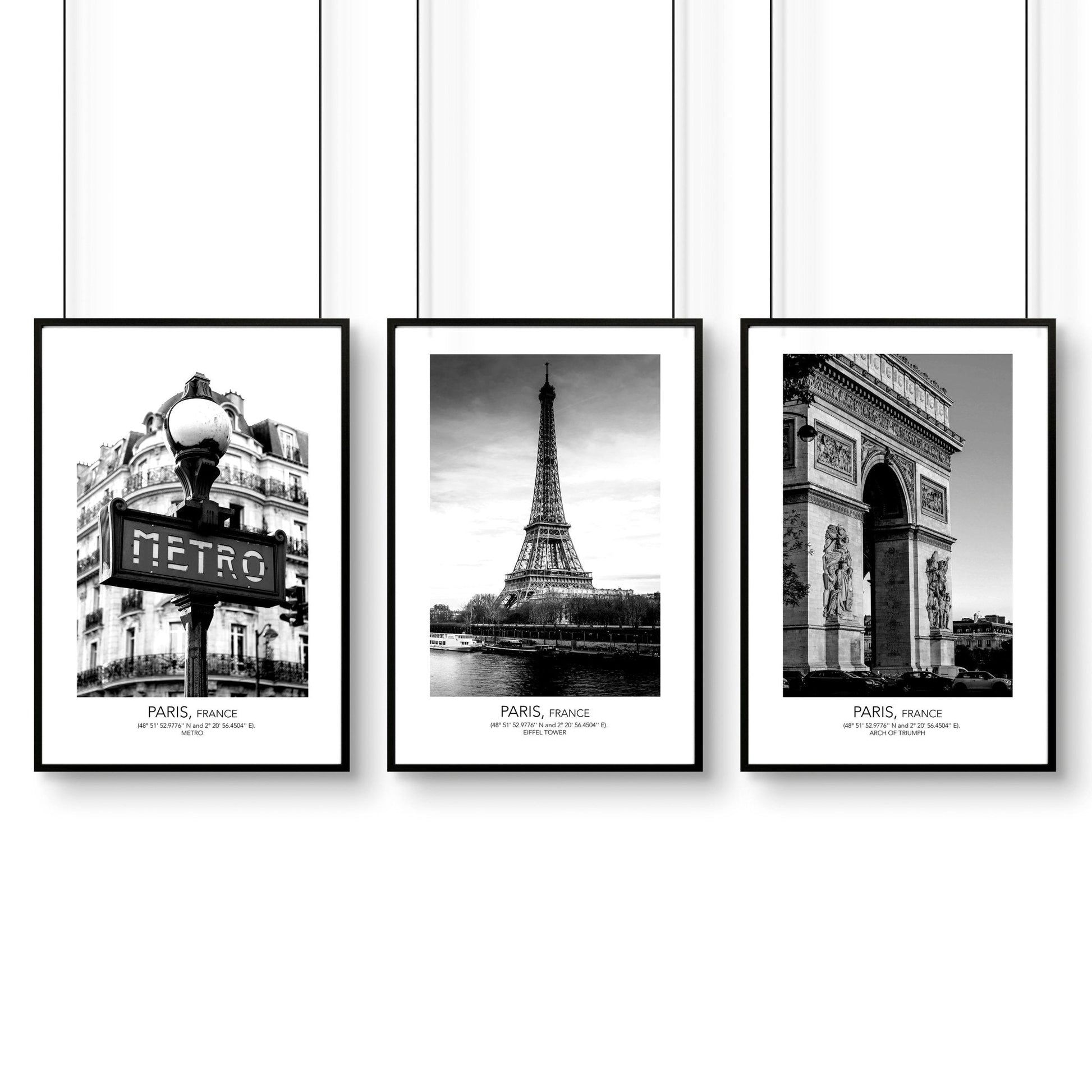 Black and white print set of 3 Paris wall art