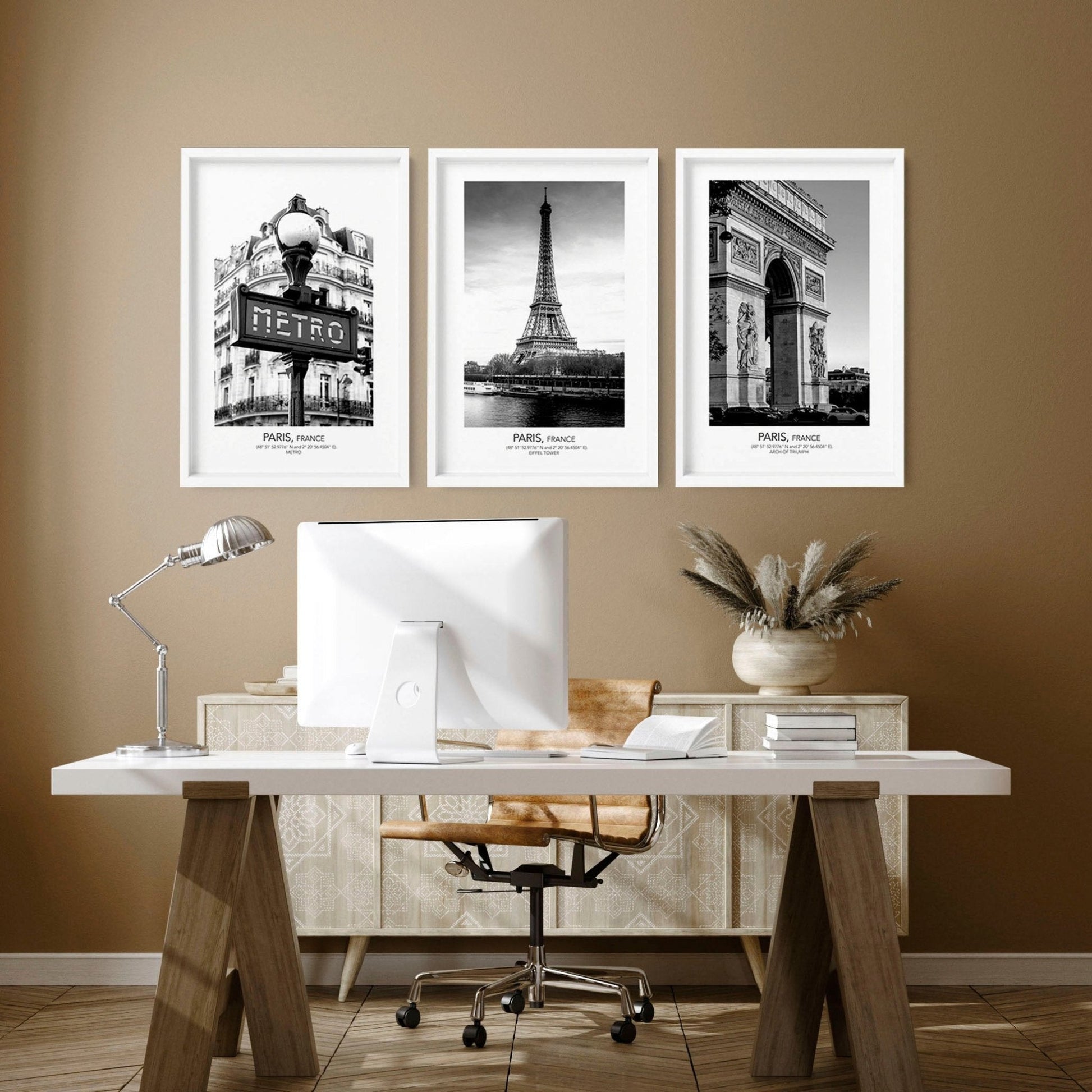 Black and white print set of 3 Paris wall art