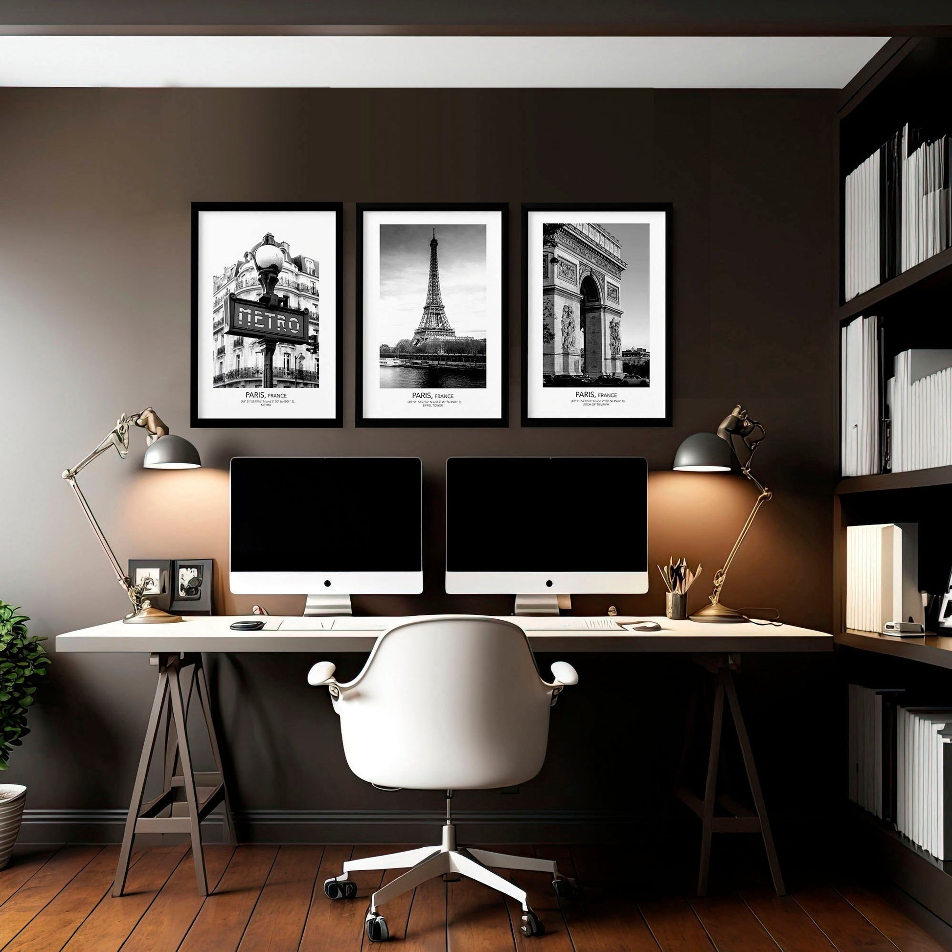 Black and white print set of 3 Paris wall art