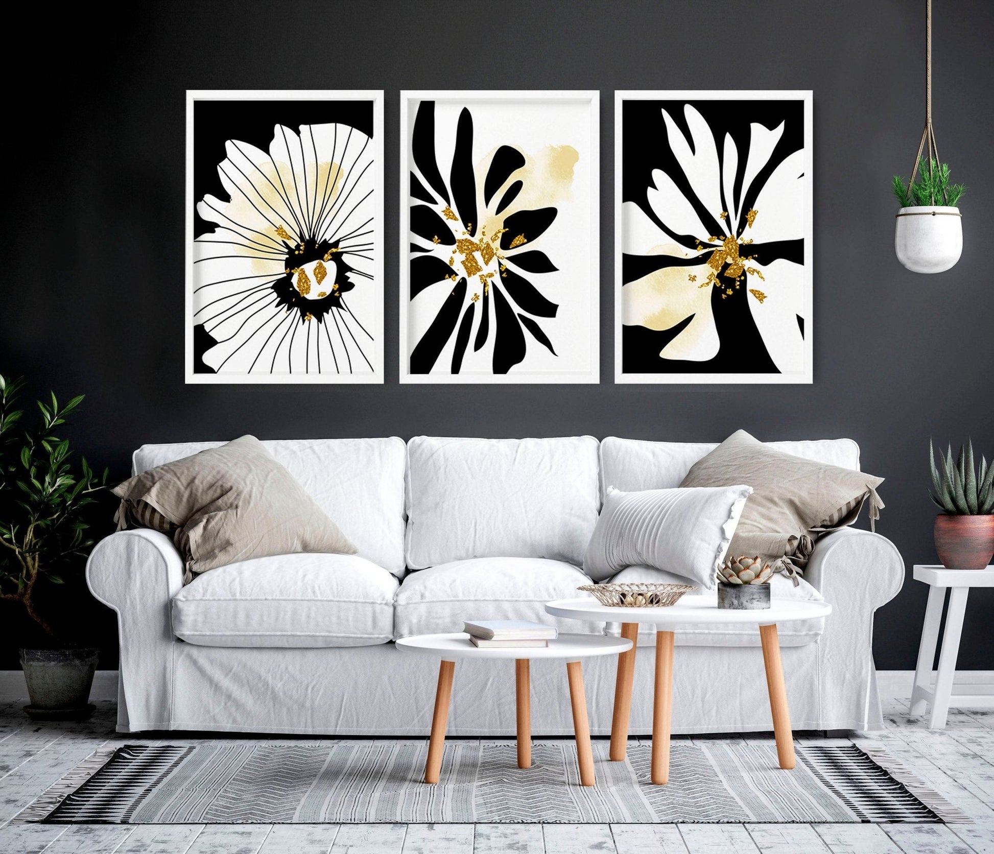 Black and white prints set of 3 |  framed wall art prints