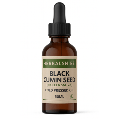 Black Cumin Seed Oil Nigella Sativa – Pure Organic Cold-Pressed Unrefined Virgin Oil for Hair Skin & Massage – Handmade by Herbalshire