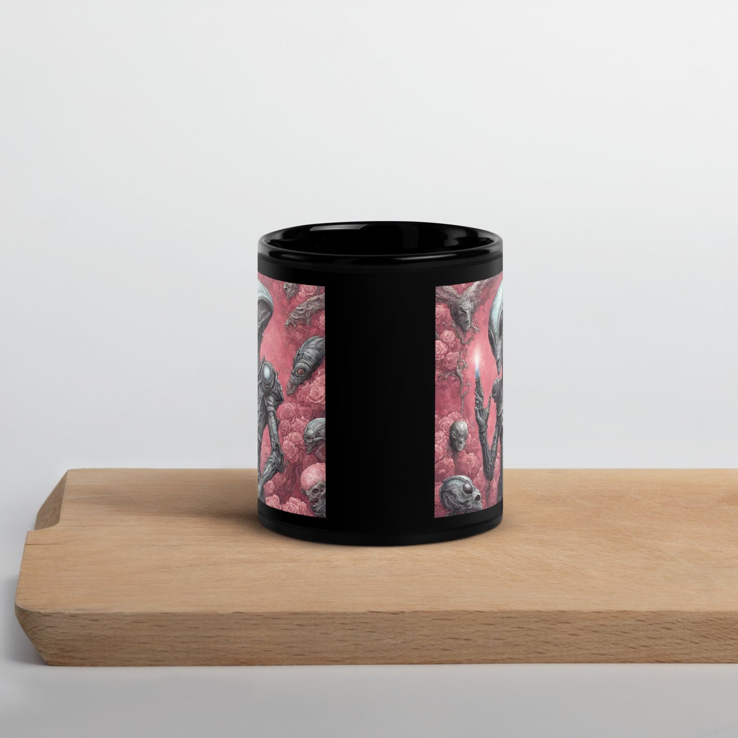 Alien Landscape Black Glossy Mug — Unique AI Design