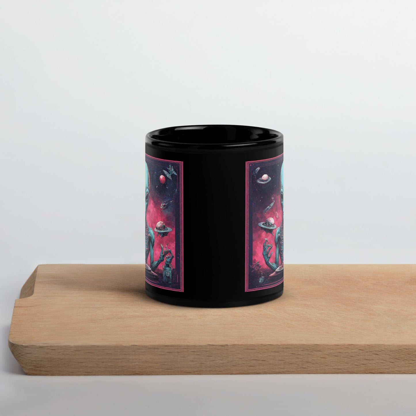 Alien Landscape Black Glossy Mug — Unique AI Design