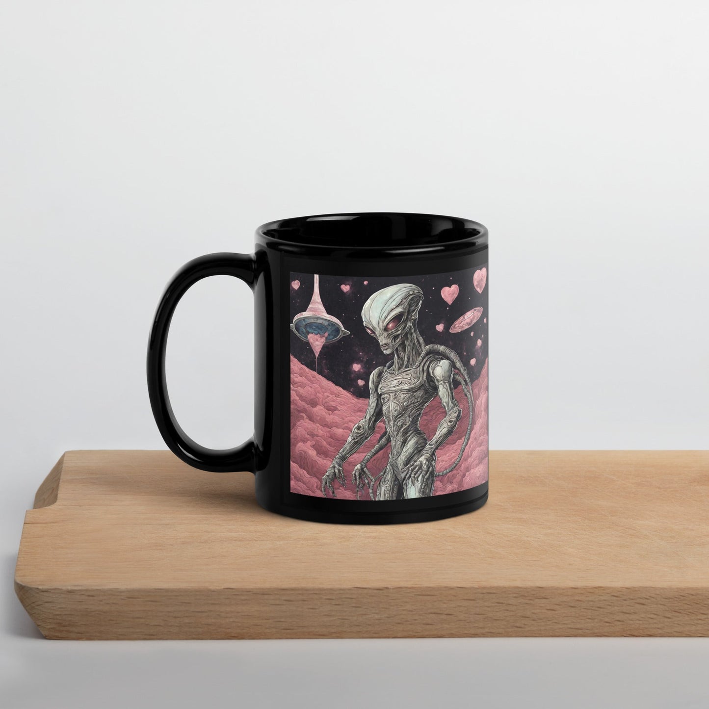Alien Landscape Black Glossy Mug — Unique AI Design