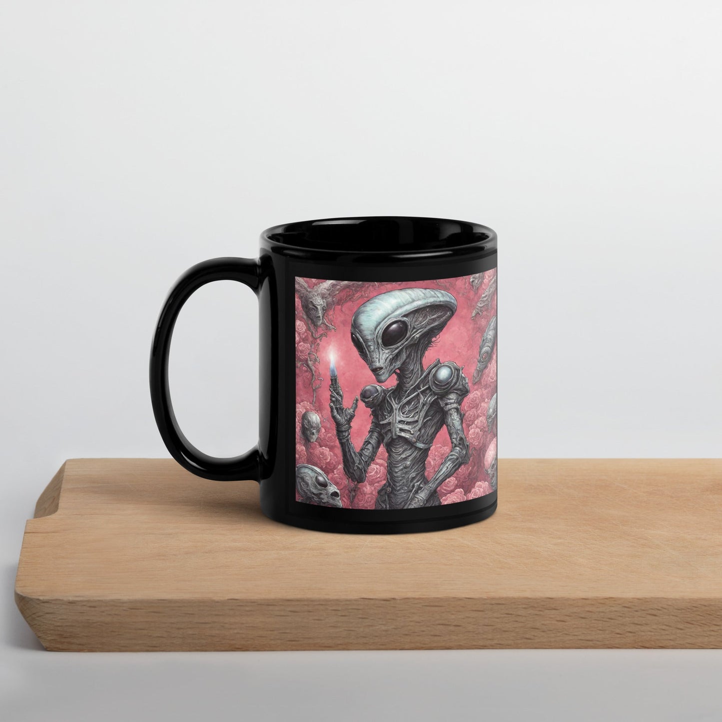 Alien Landscape Black Glossy Mug — Unique AI Design