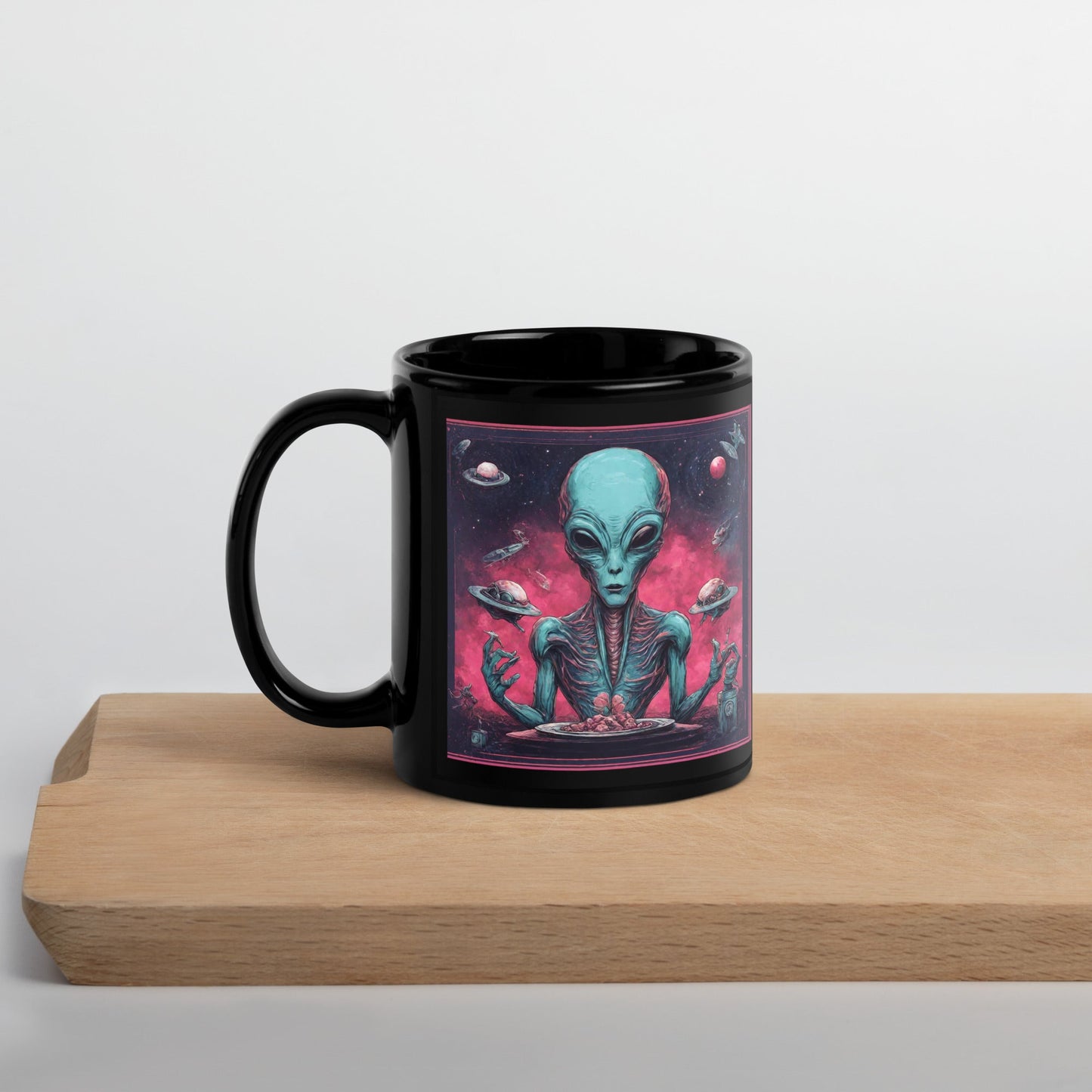 Alien Landscape Black Glossy Mug — Unique AI Design