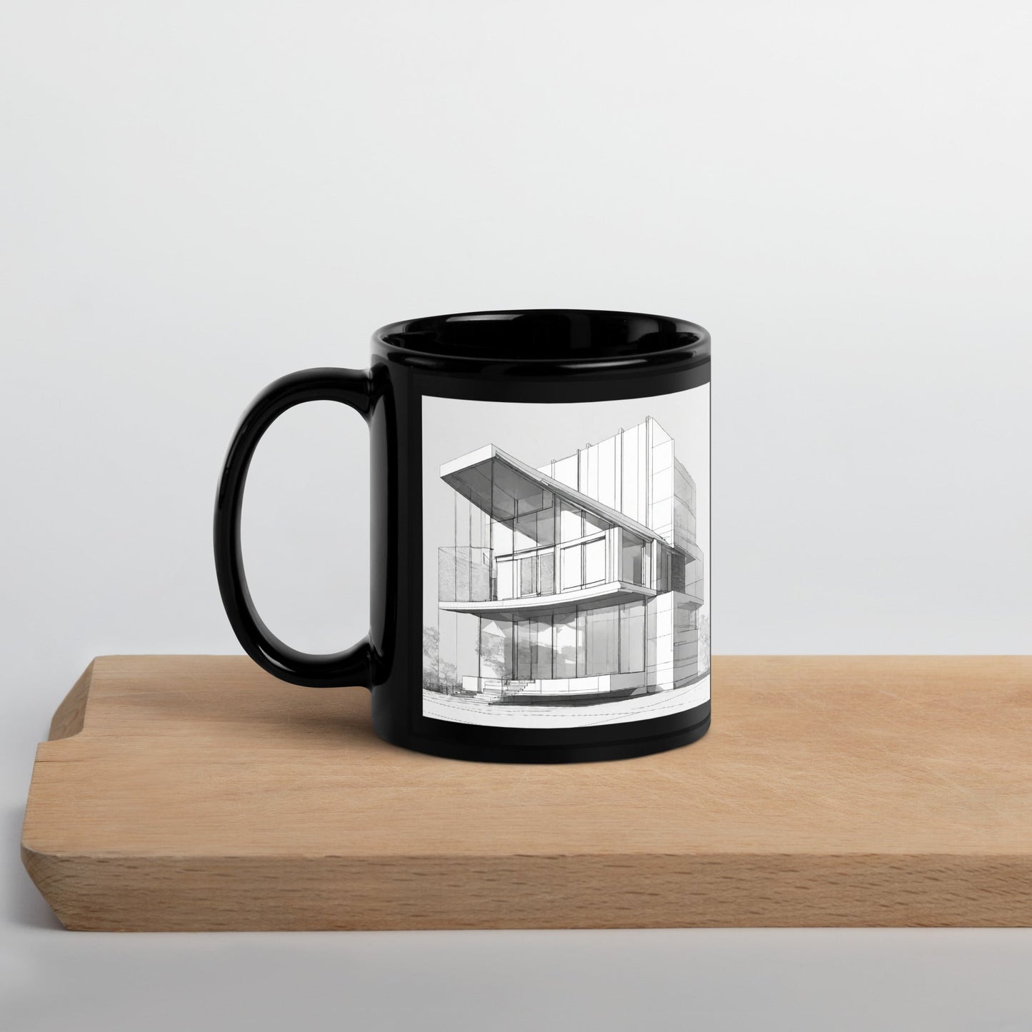 Architectural Black Glossy Mug — Unique AI Design