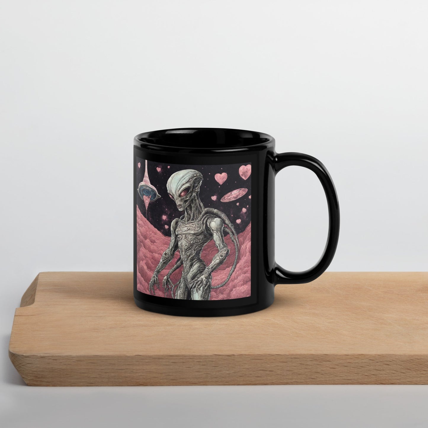 Alien Landscape Black Glossy Mug — Unique AI Design