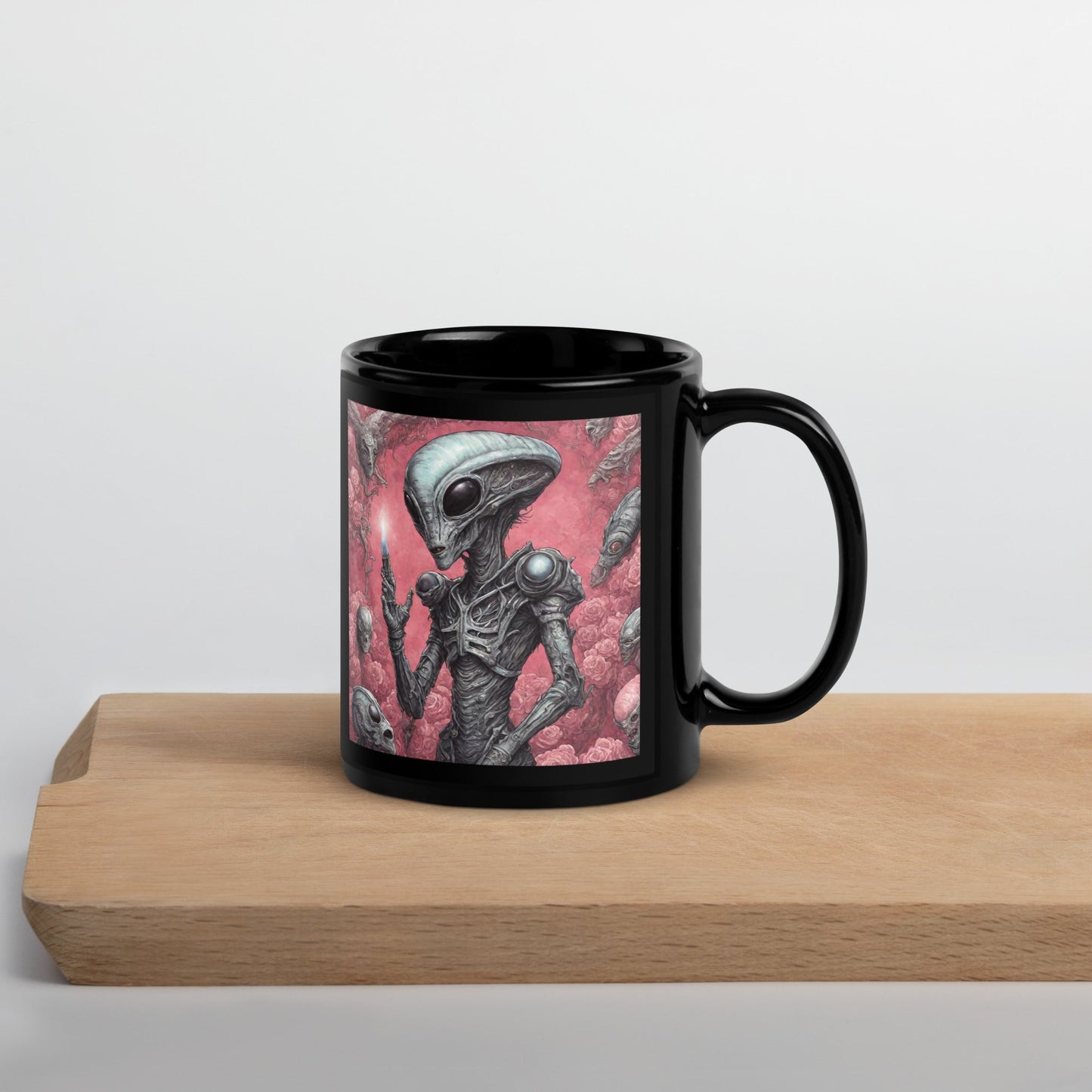 Alien Landscape Black Glossy Mug — Unique AI Design