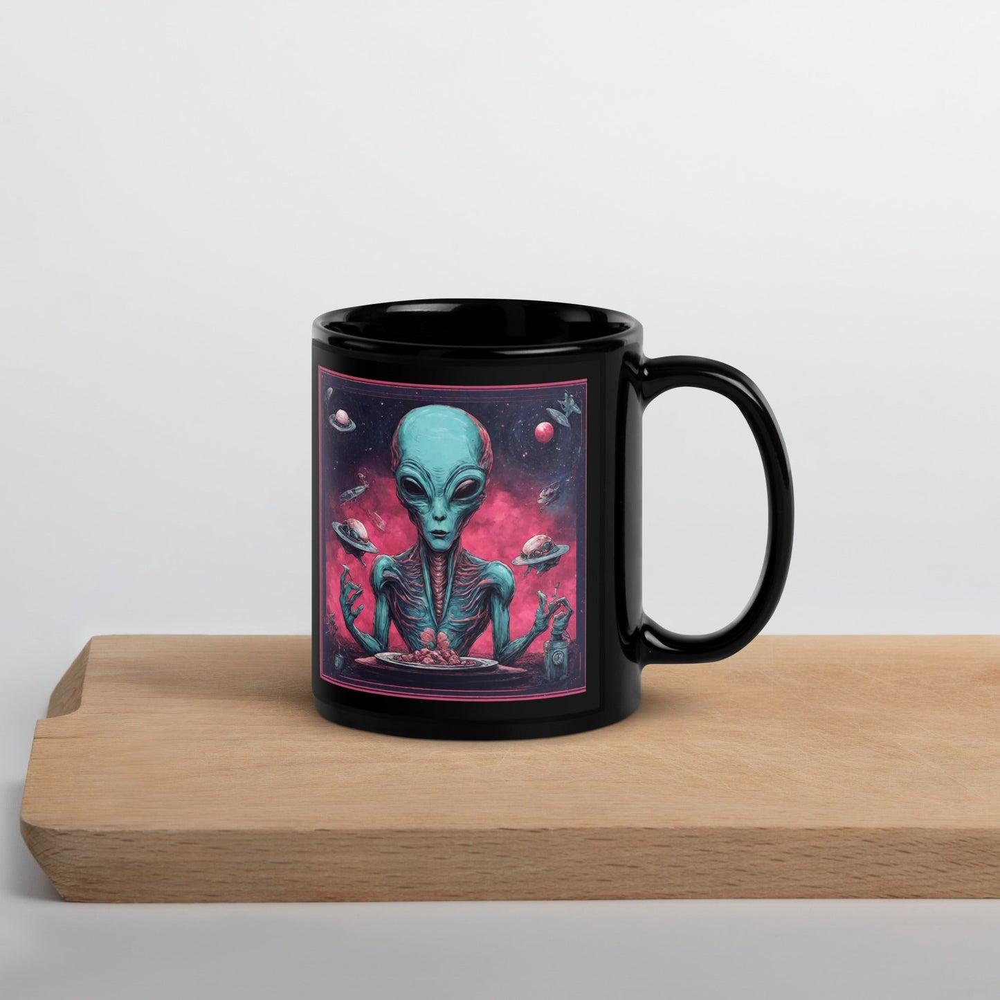Alien Landscape Black Glossy Mug — Unique AI Design