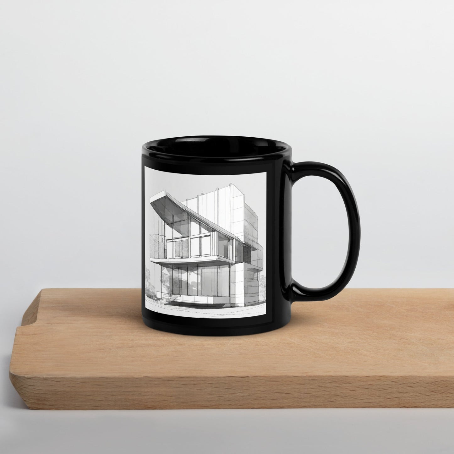 Architectural Black Glossy Mug — Unique AI Design