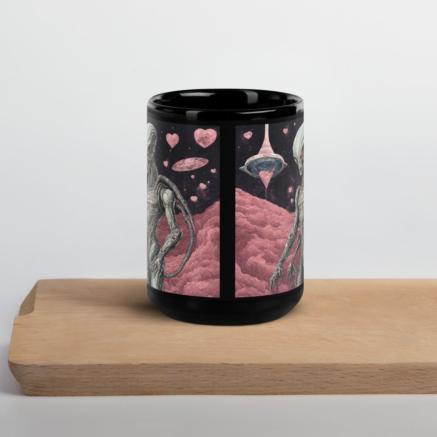 Alien Landscape Black Glossy Mug — Unique AI Design