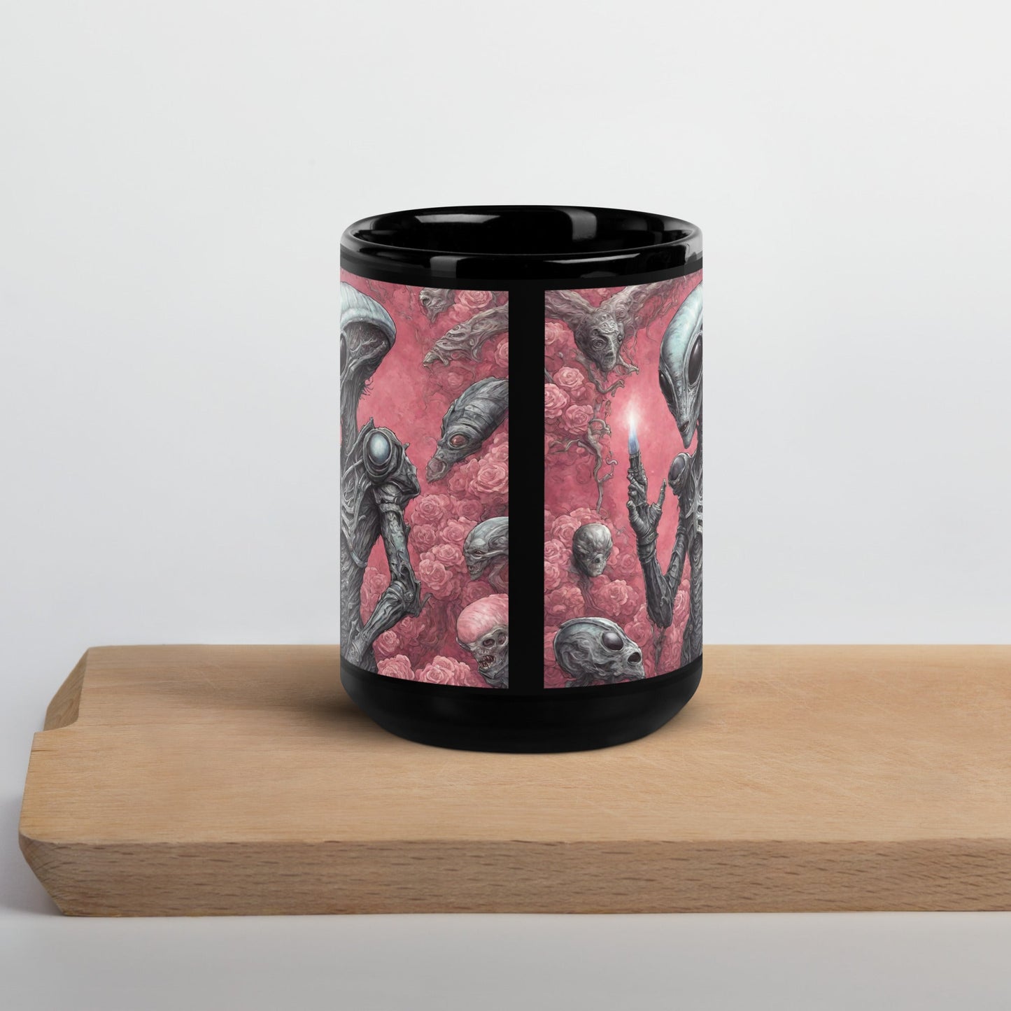Alien Landscape Black Glossy Mug — Unique AI Design