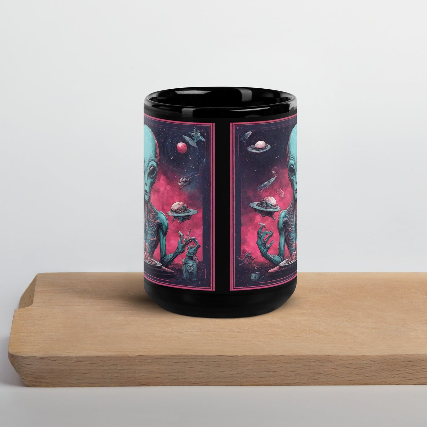 Alien Landscape Black Glossy Mug — Unique AI Design