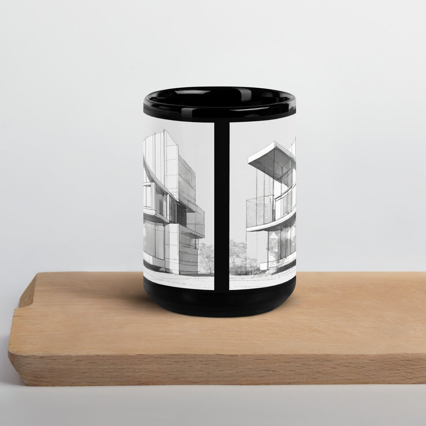 Architectural Black Glossy Mug — Unique AI Design