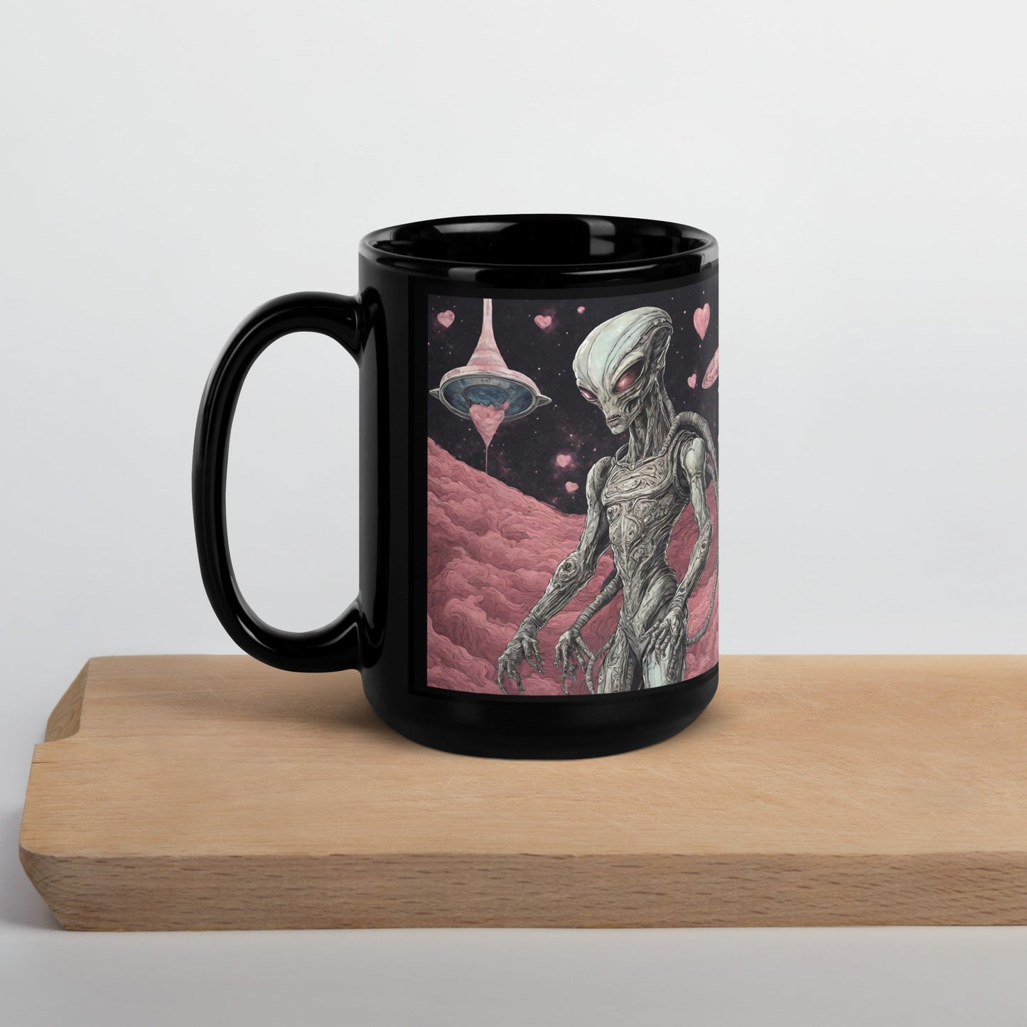 Alien Landscape Black Glossy Mug — Unique AI Design