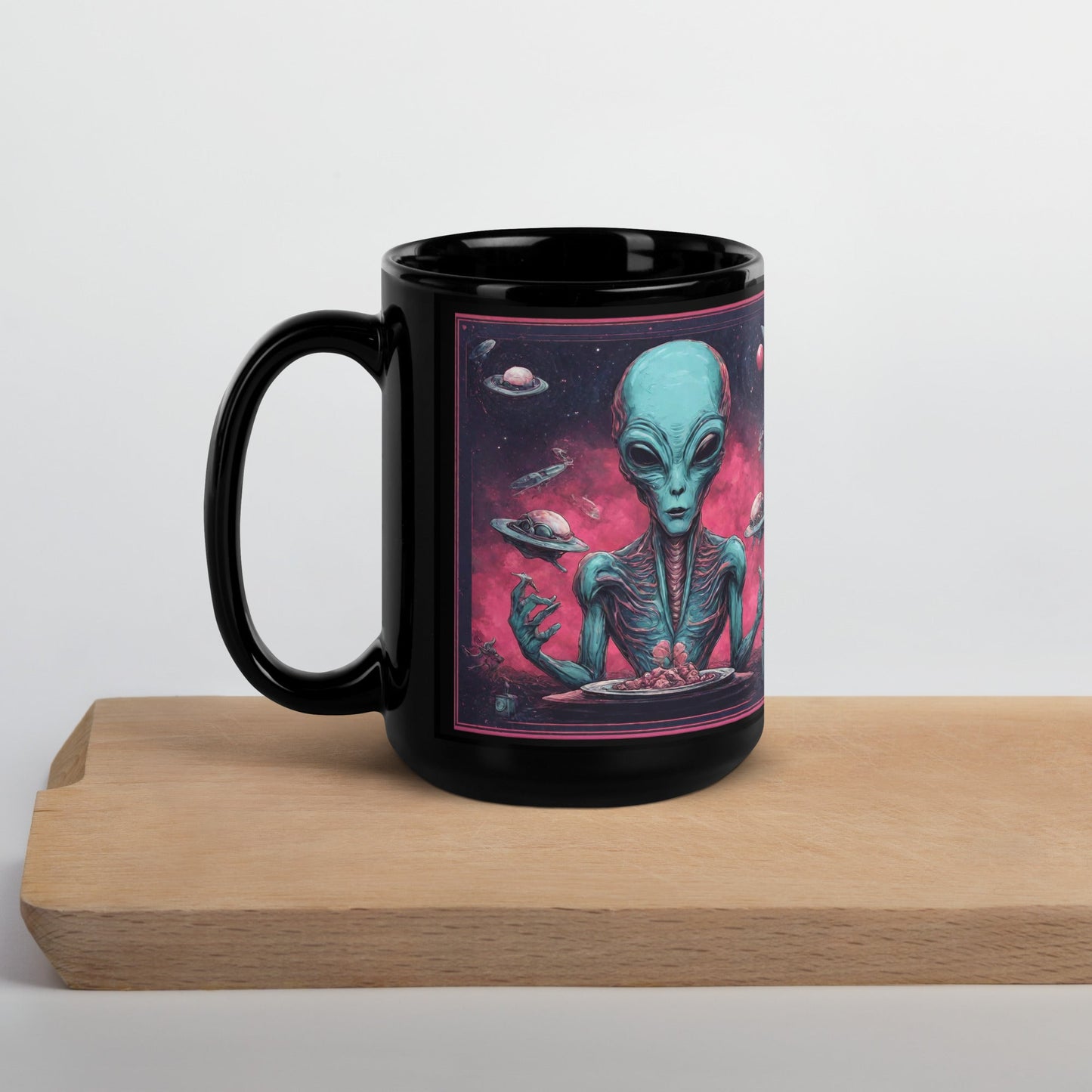 Alien Landscape Black Glossy Mug — Unique AI Design