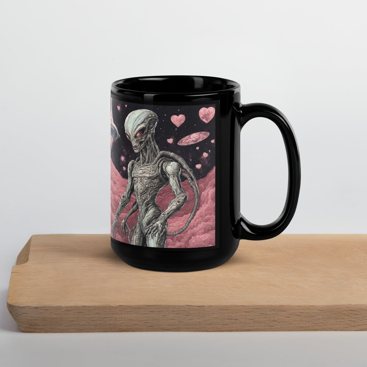 Alien Landscape Black Glossy Mug — Unique AI Design