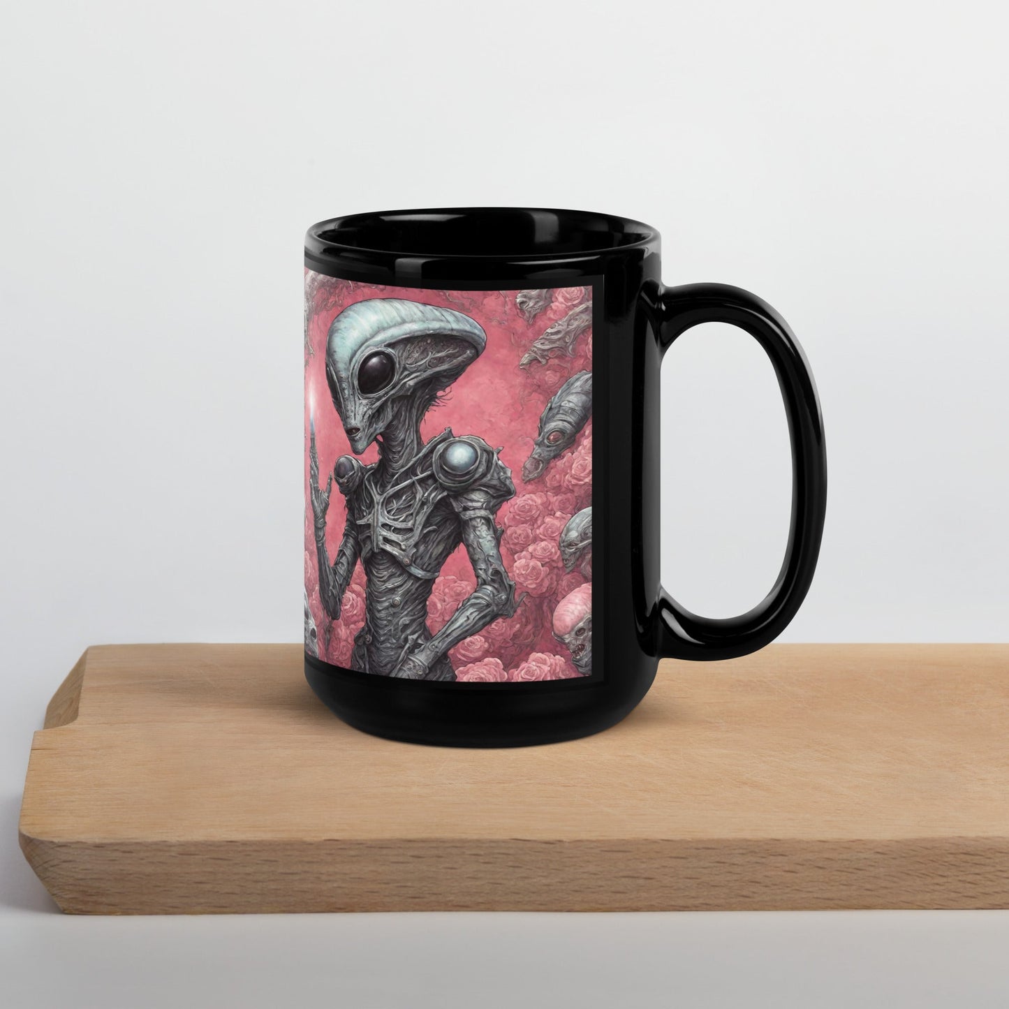 Alien Landscape Black Glossy Mug — Unique AI Design