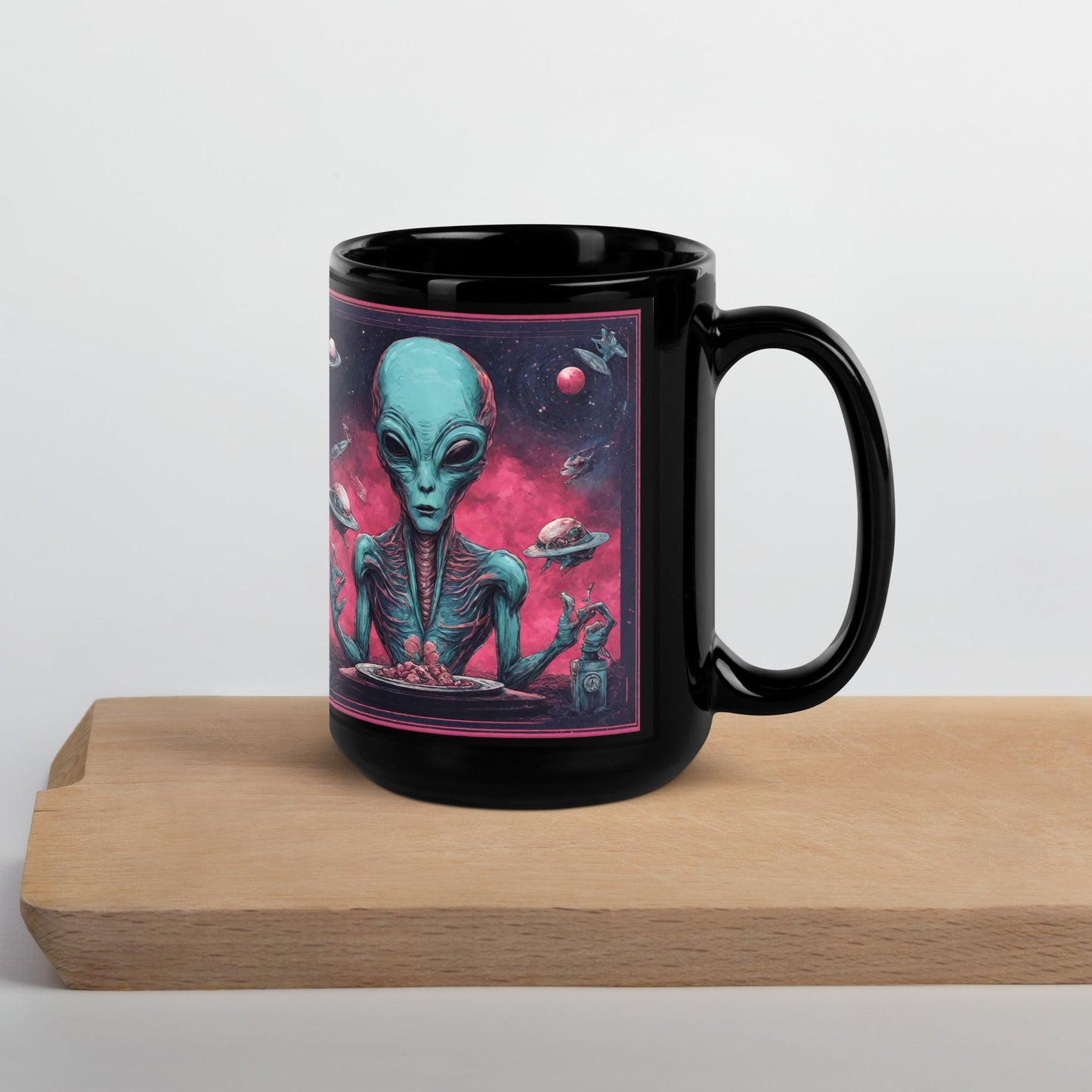 Alien Landscape Black Glossy Mug — Unique AI Design
