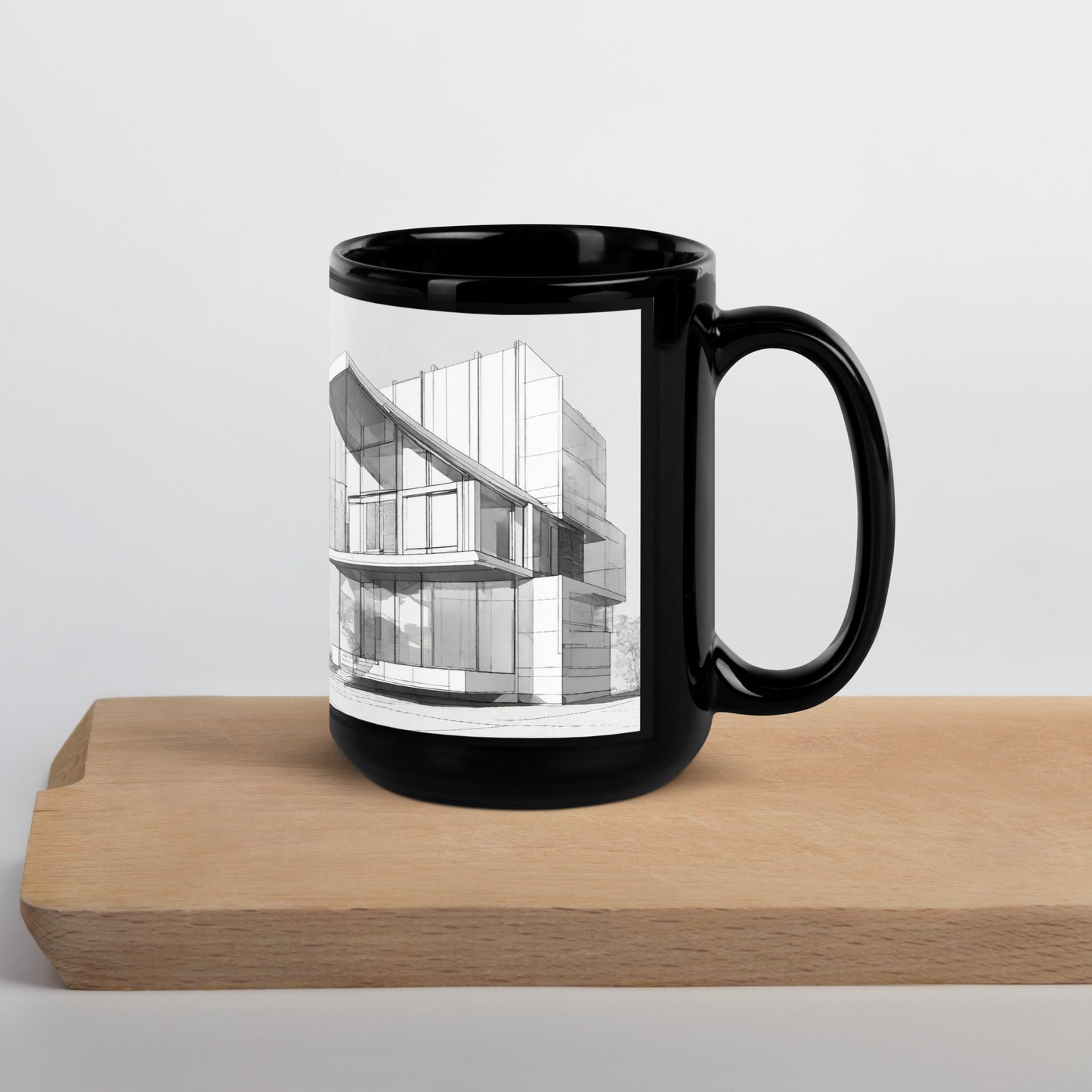 Architectural Black Glossy Mug — Unique AI Design