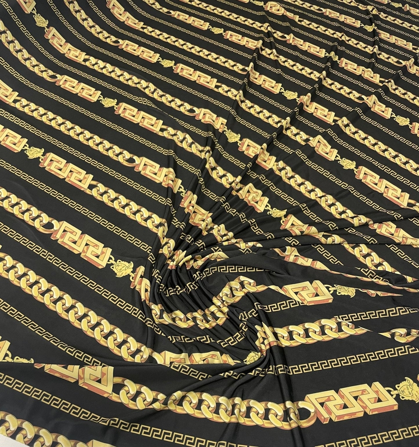 Black Gold Chain Print Fabric by the Metre