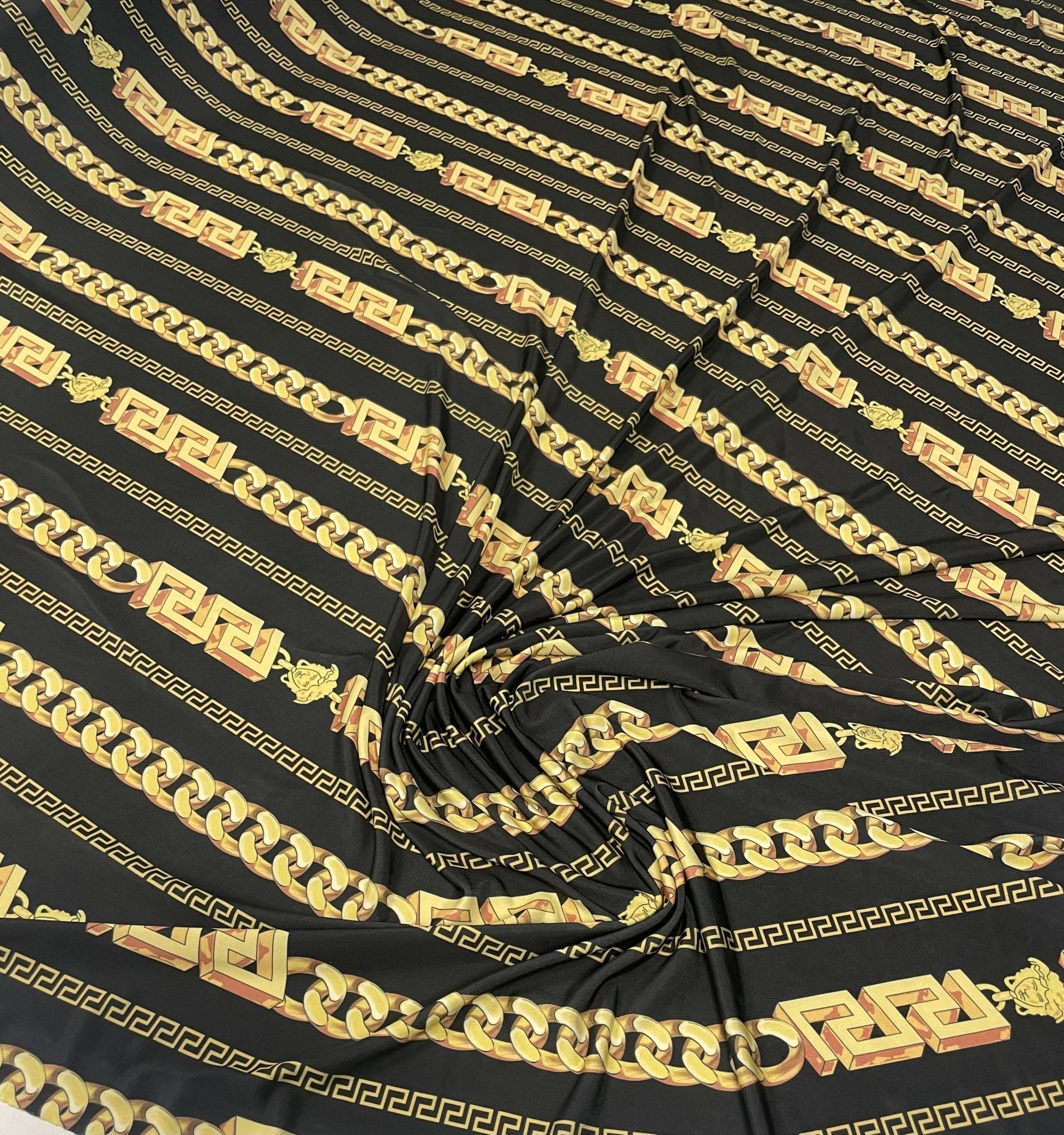 Black Gold Chain Print Fabric by the Metre