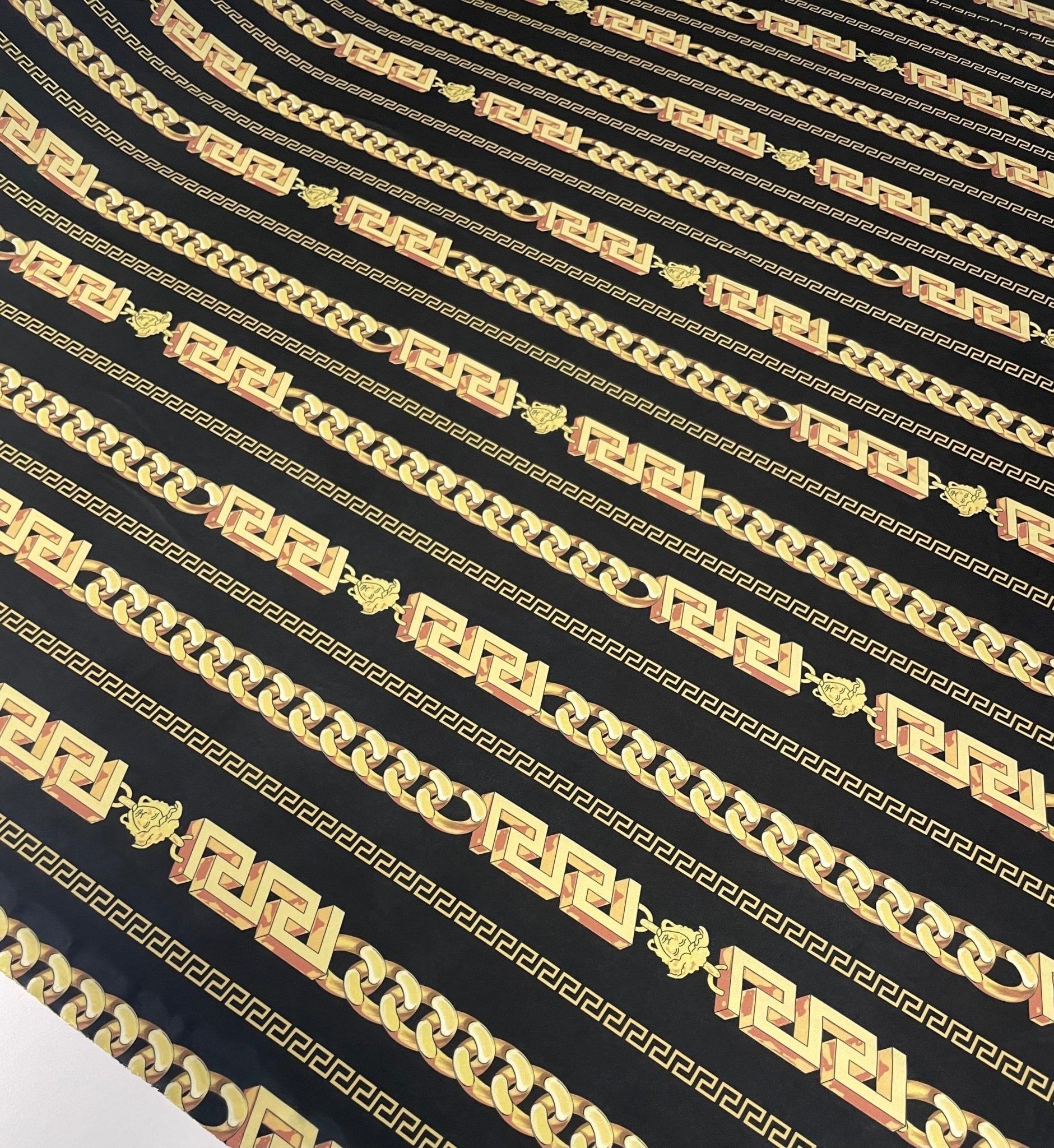 Black Gold Chain Print Fabric by the Metre