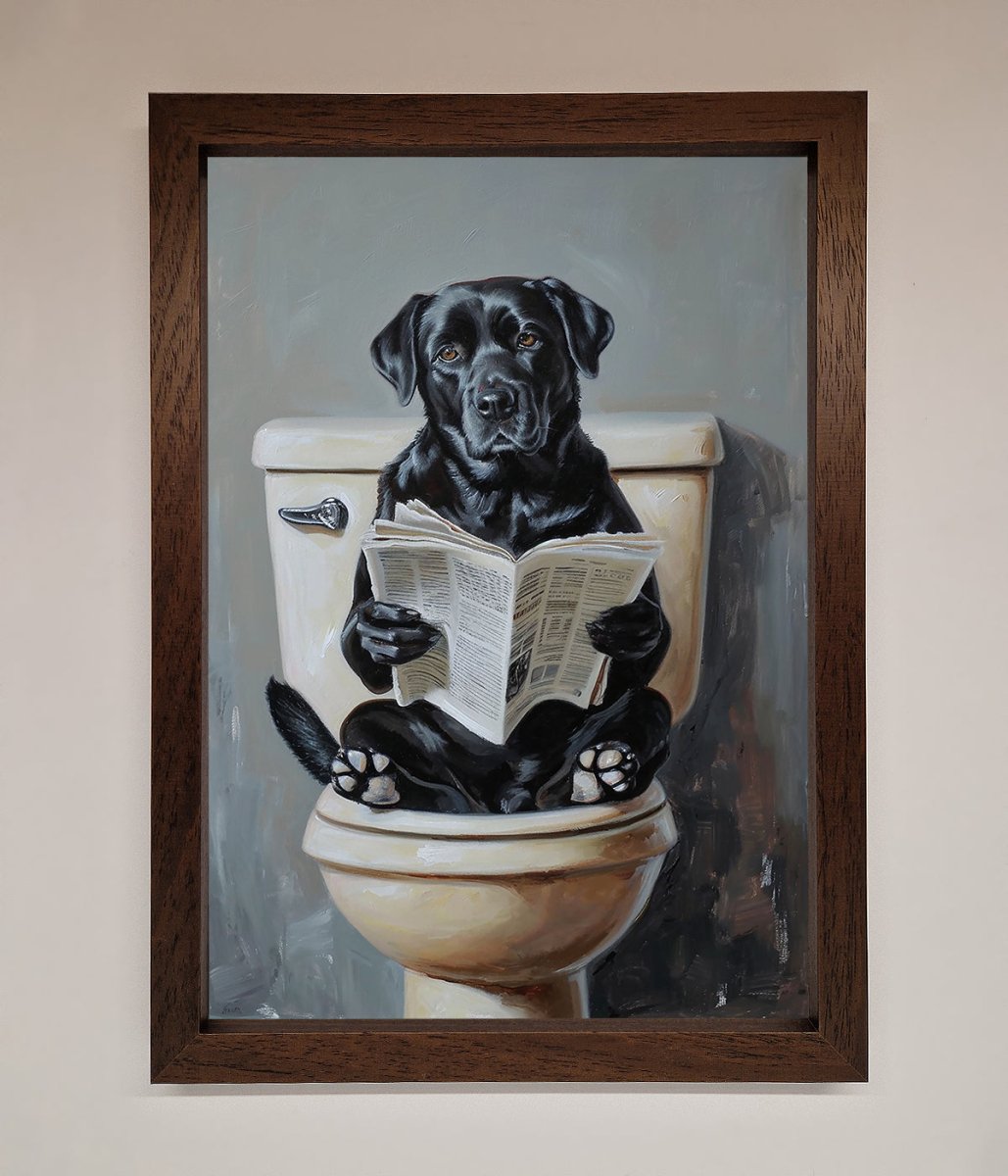 Black Lab On The Toilet Framed Poster