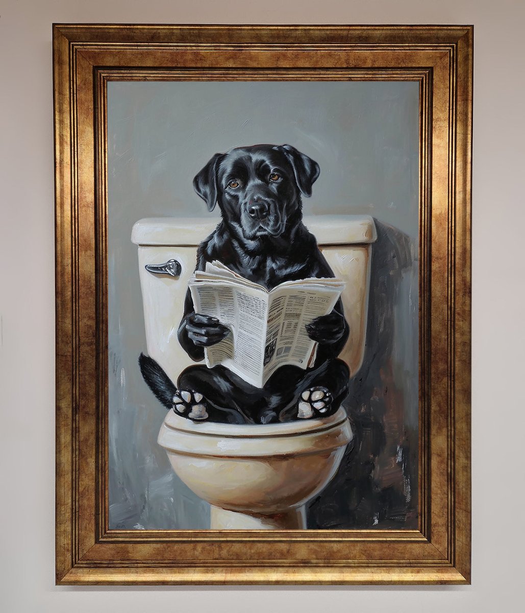 Black Lab On The Toilet Framed Poster