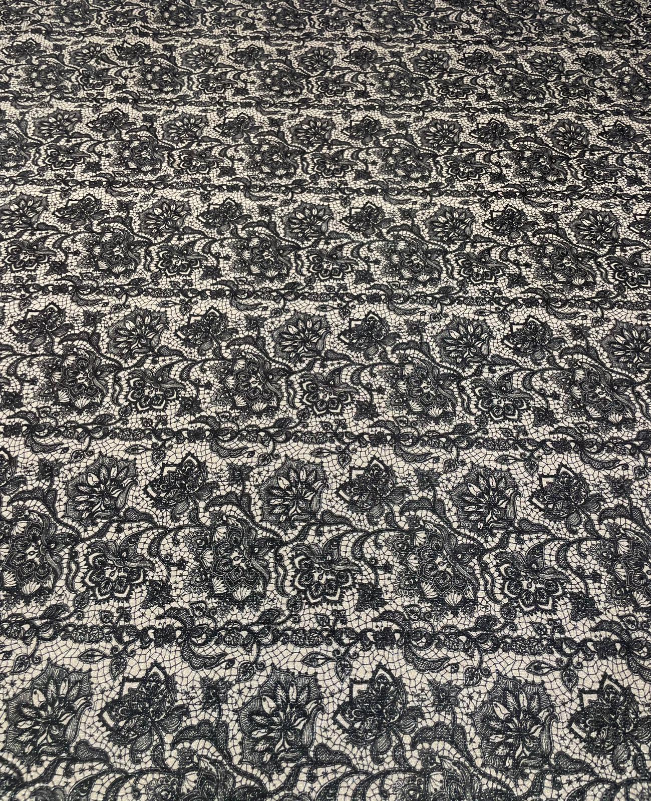 Black Metallic Floral Lace Lurex Fabric by the Metre