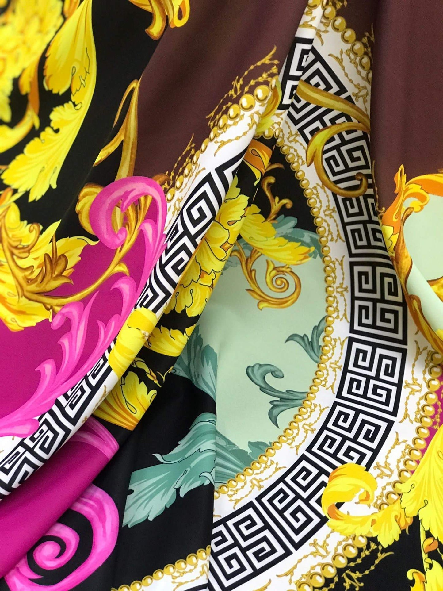 Black Pink Fabric with Greek Key Print Design – Custom Printed Fabric, Choose Material by Metre