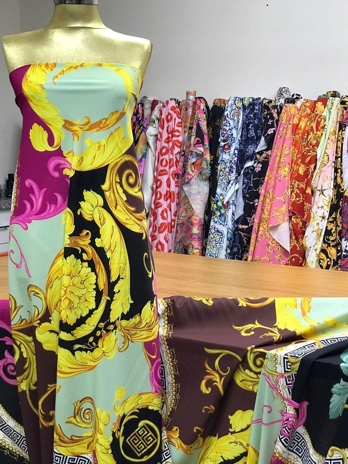 Black Pink Fabric with Greek Key Print Design – Custom Printed Fabric, Choose Material by Metre