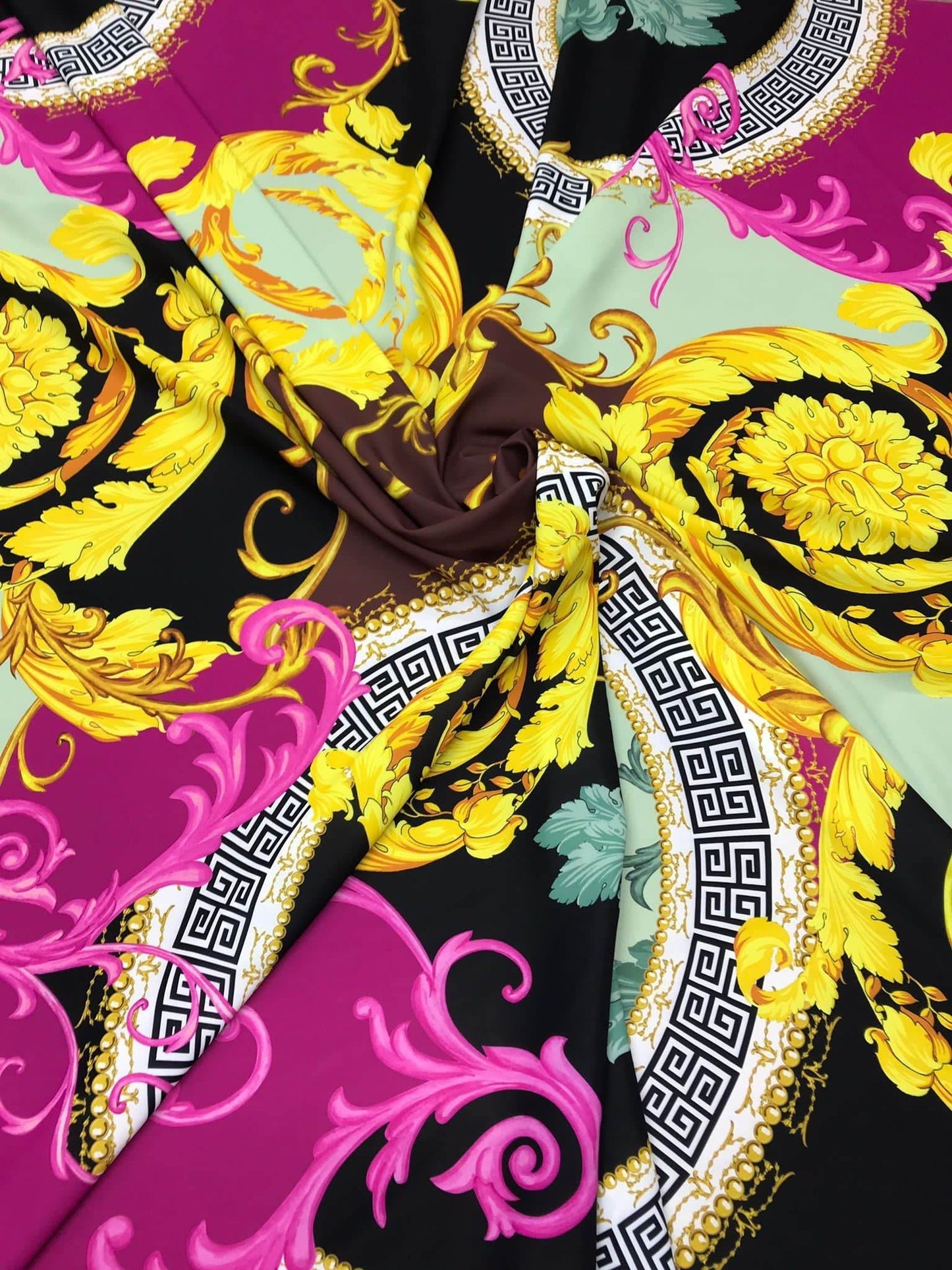 Black Pink Fabric with Greek Key Print Design by Metre
