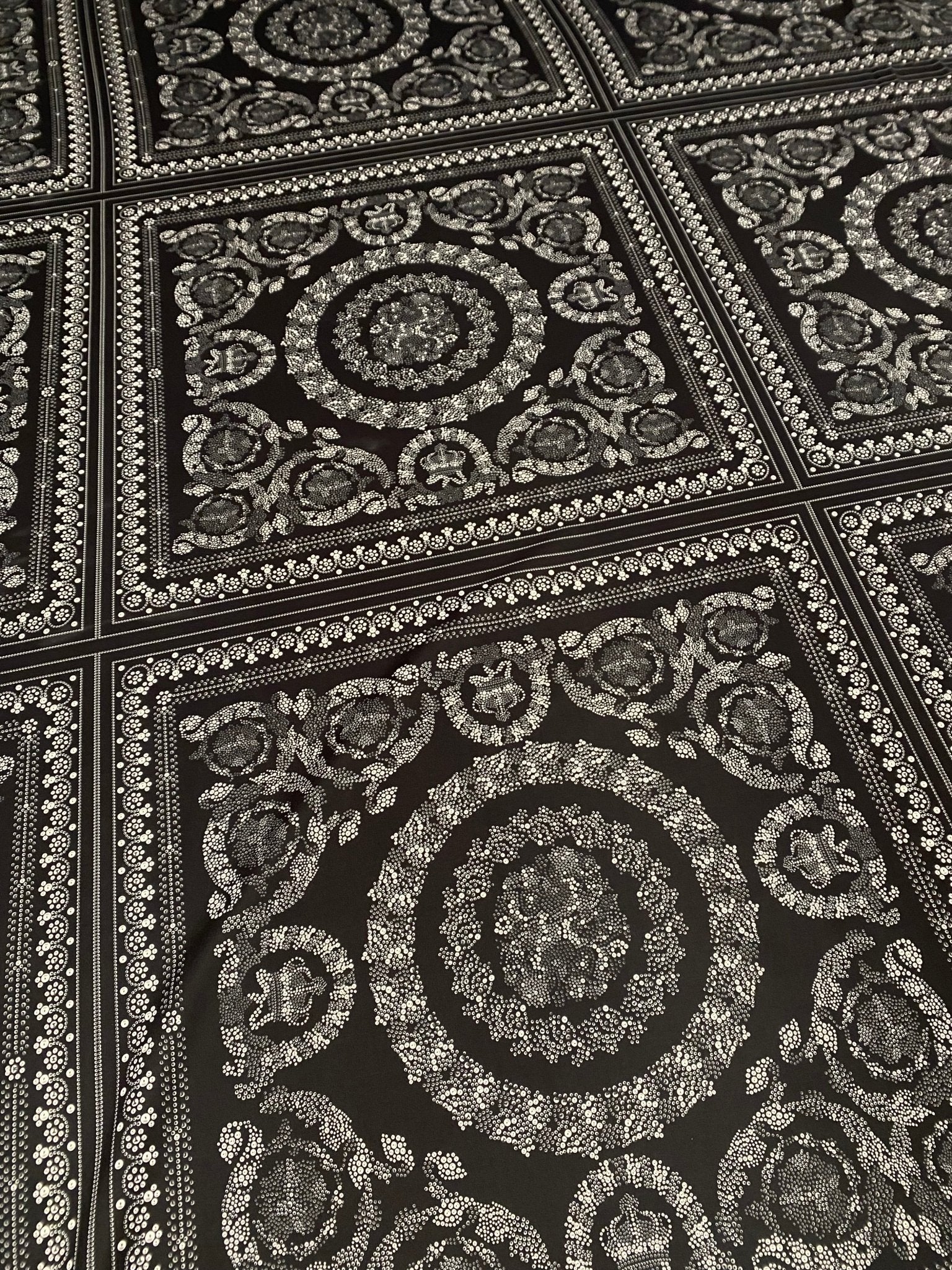 Black & Silver Baroque Crepe Fabric by the Metre – Luxury
