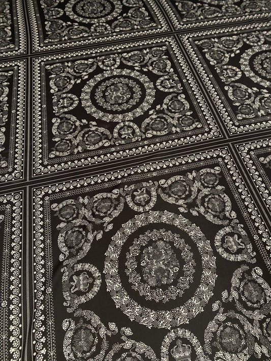 Black & Silver Baroque Crepe Fabric by the Metre – Luxury