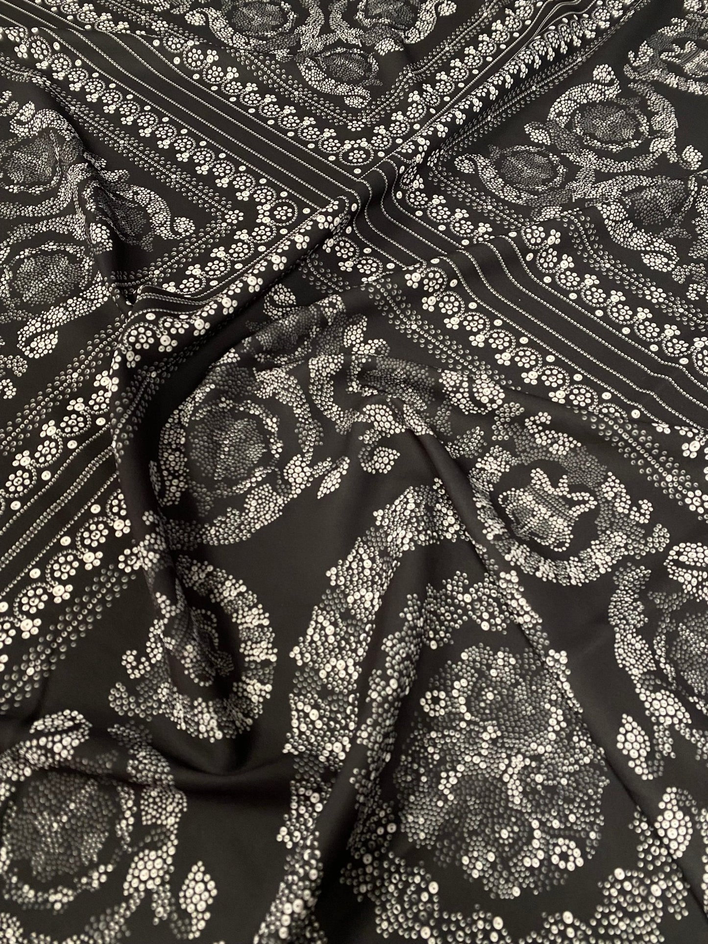 Black & Silver Baroque Crepe Fabric by the Metre – Luxury
