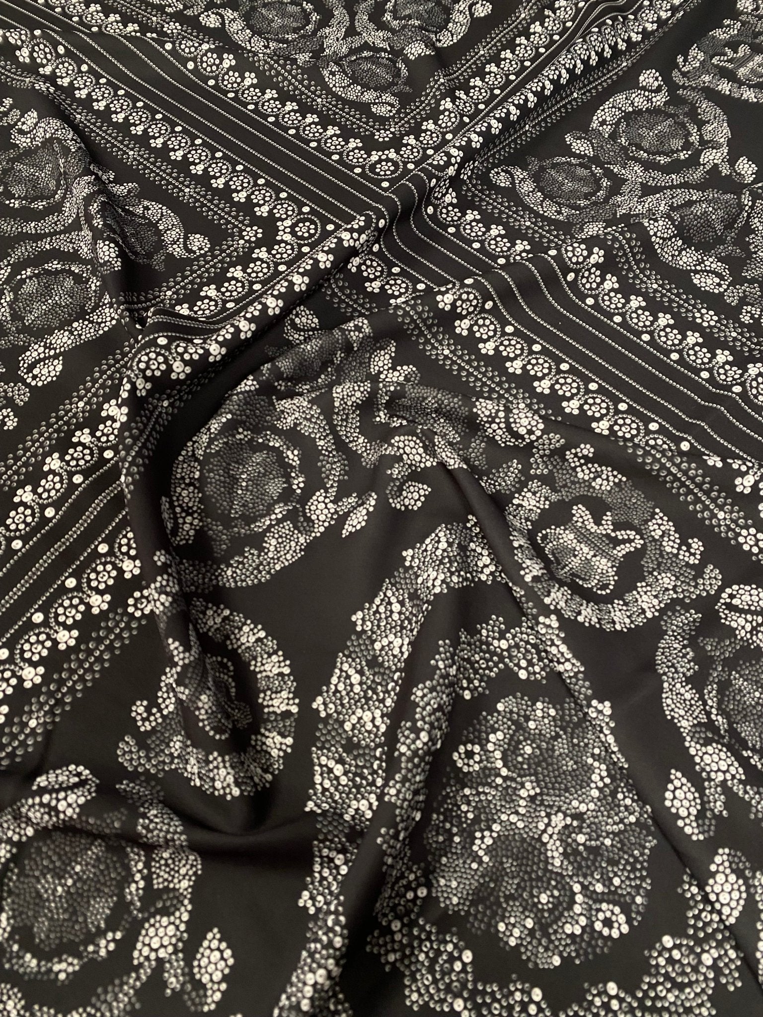 Black & Silver Baroque Crepe Fabric by the Metre – Luxury