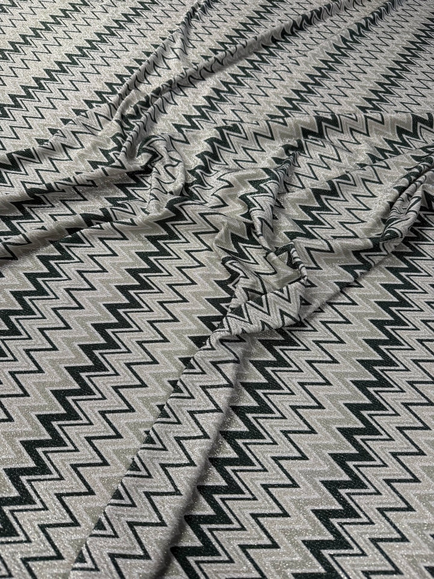 Black Silver Zigzag Lurex Fabric by the Metre