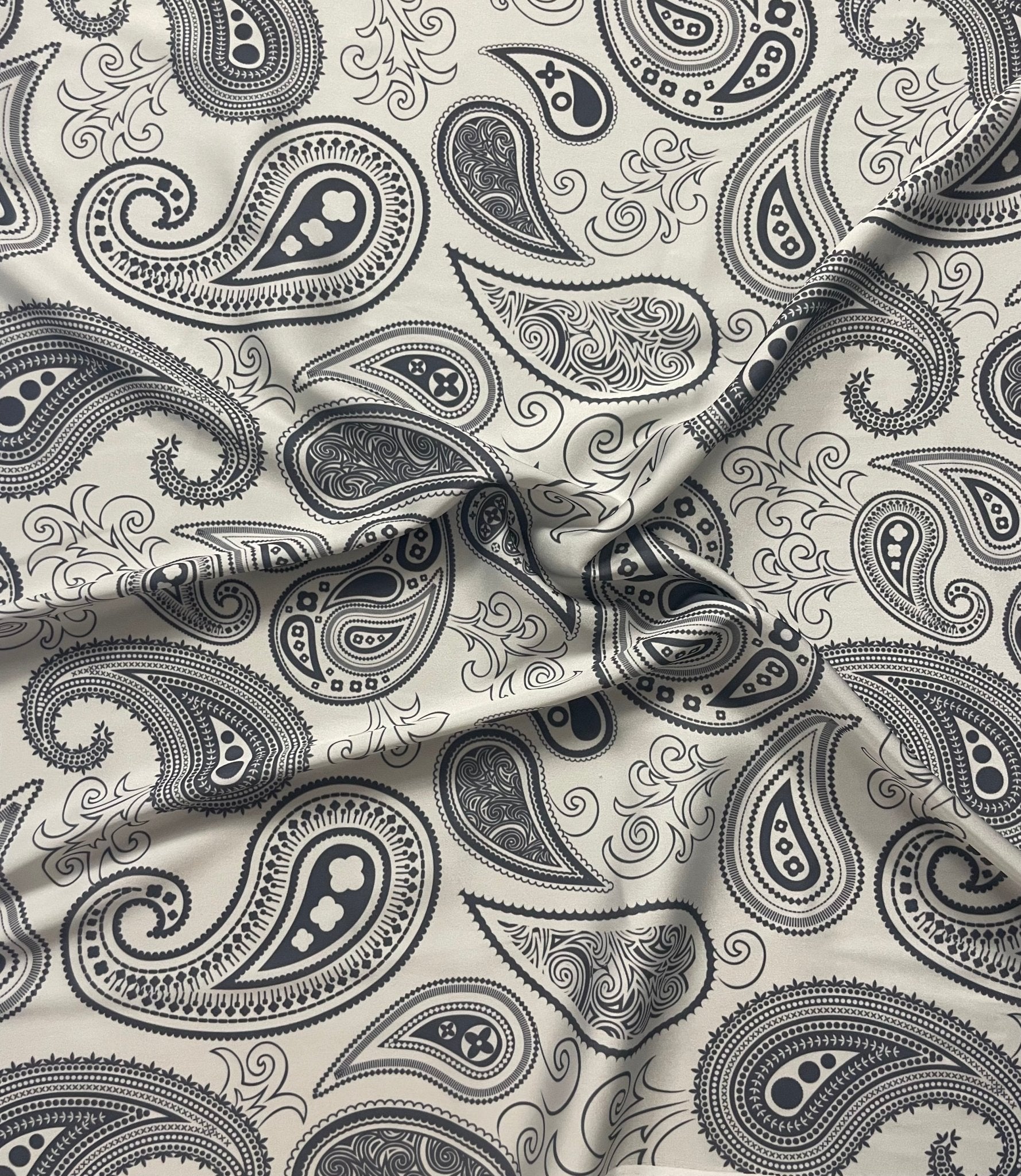 Black & White Paisley Fabric – Classic Boho Pattern by the Metre