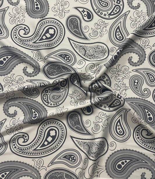 Black & White Paisley Fabric – Classic Boho Pattern by the Metre