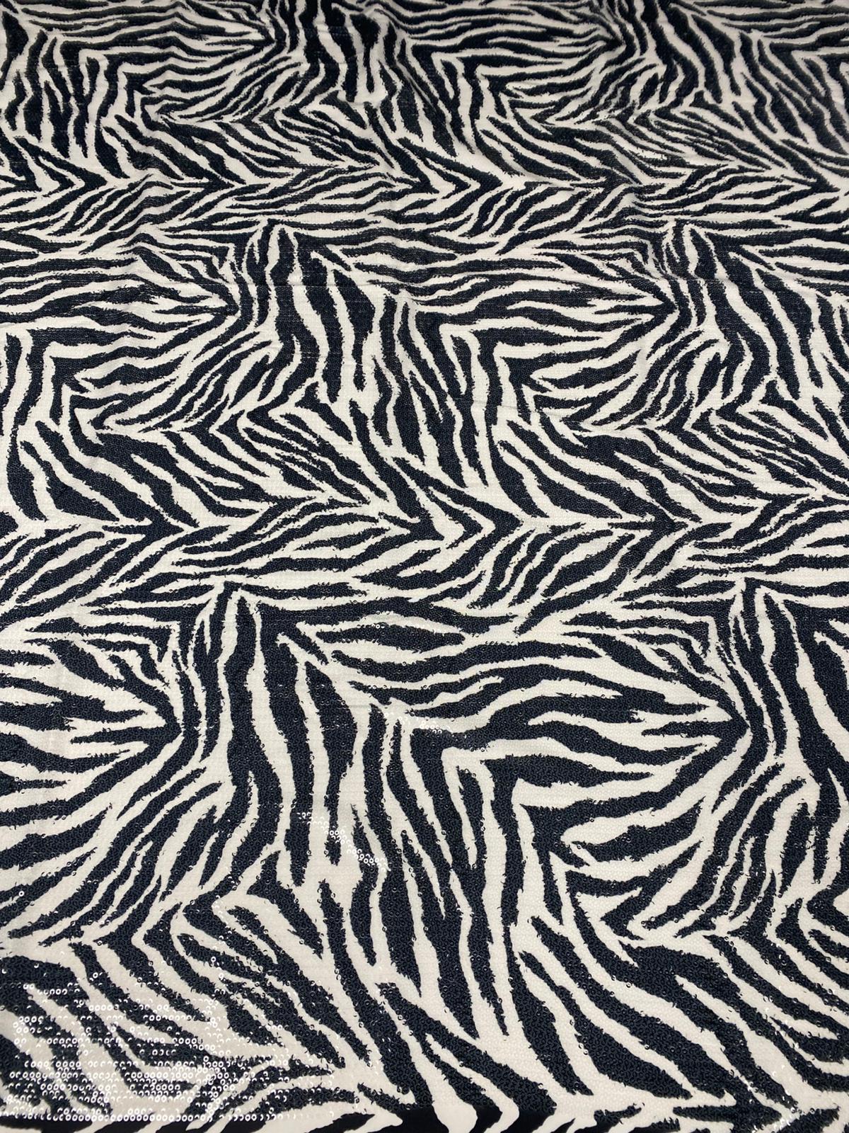 Black & White Zebra Sequin Fabric by the Metre