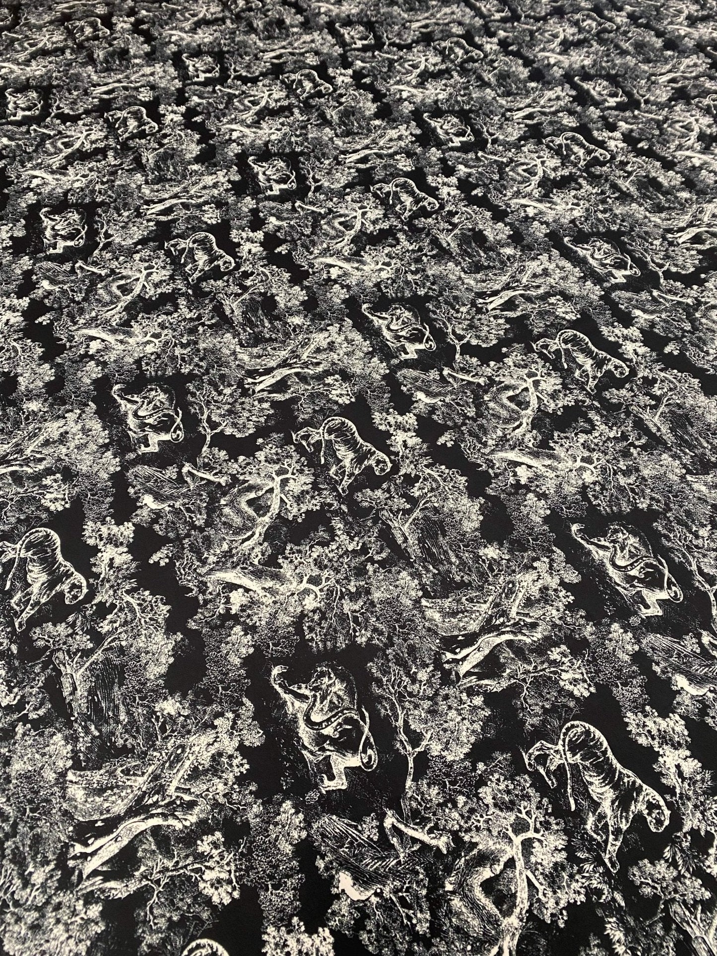 Black Wild Forest Pattern Fabric By Metre