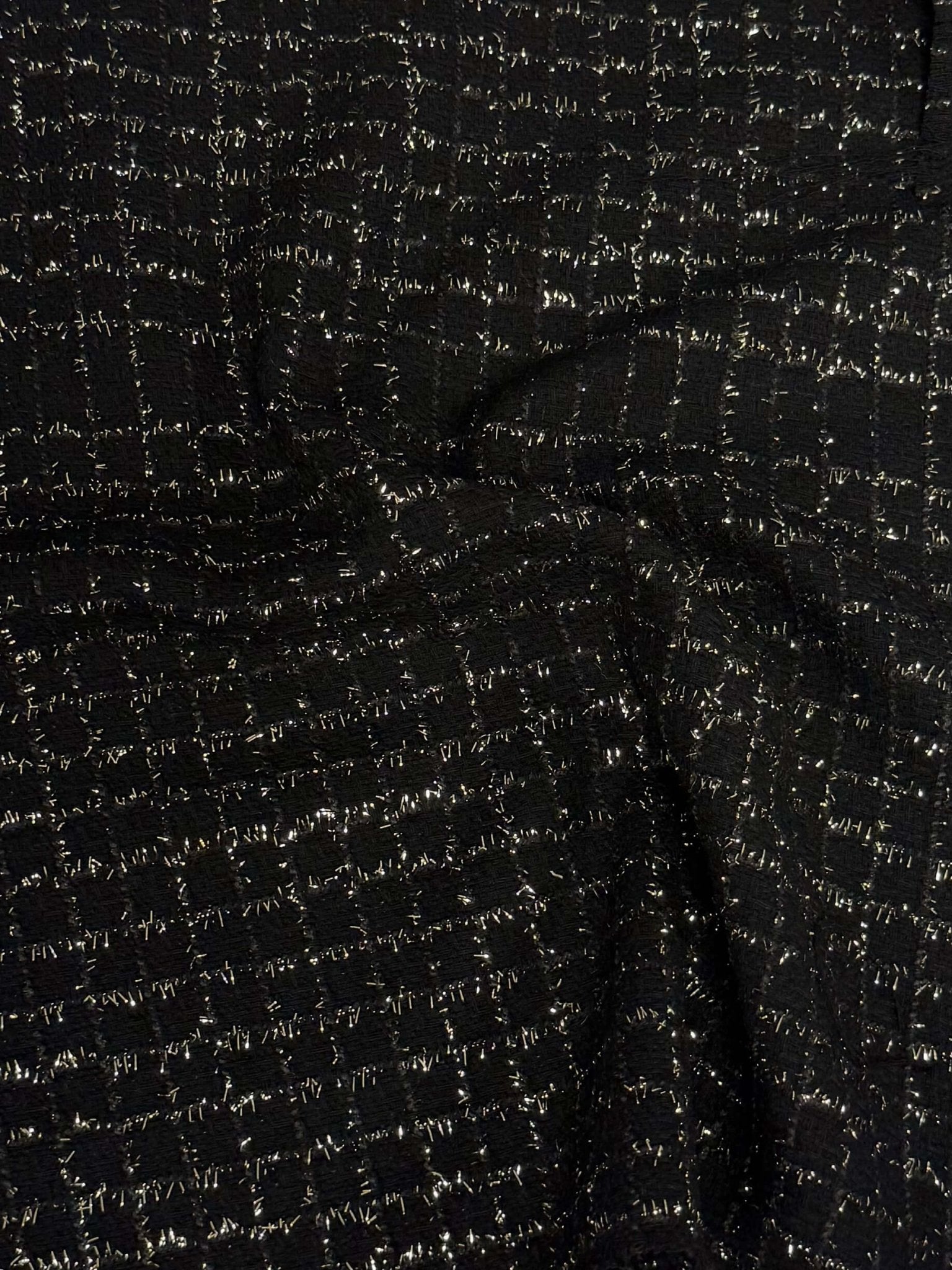 Black Wool Tweed Fabric – Glitter Checked Suiting Material